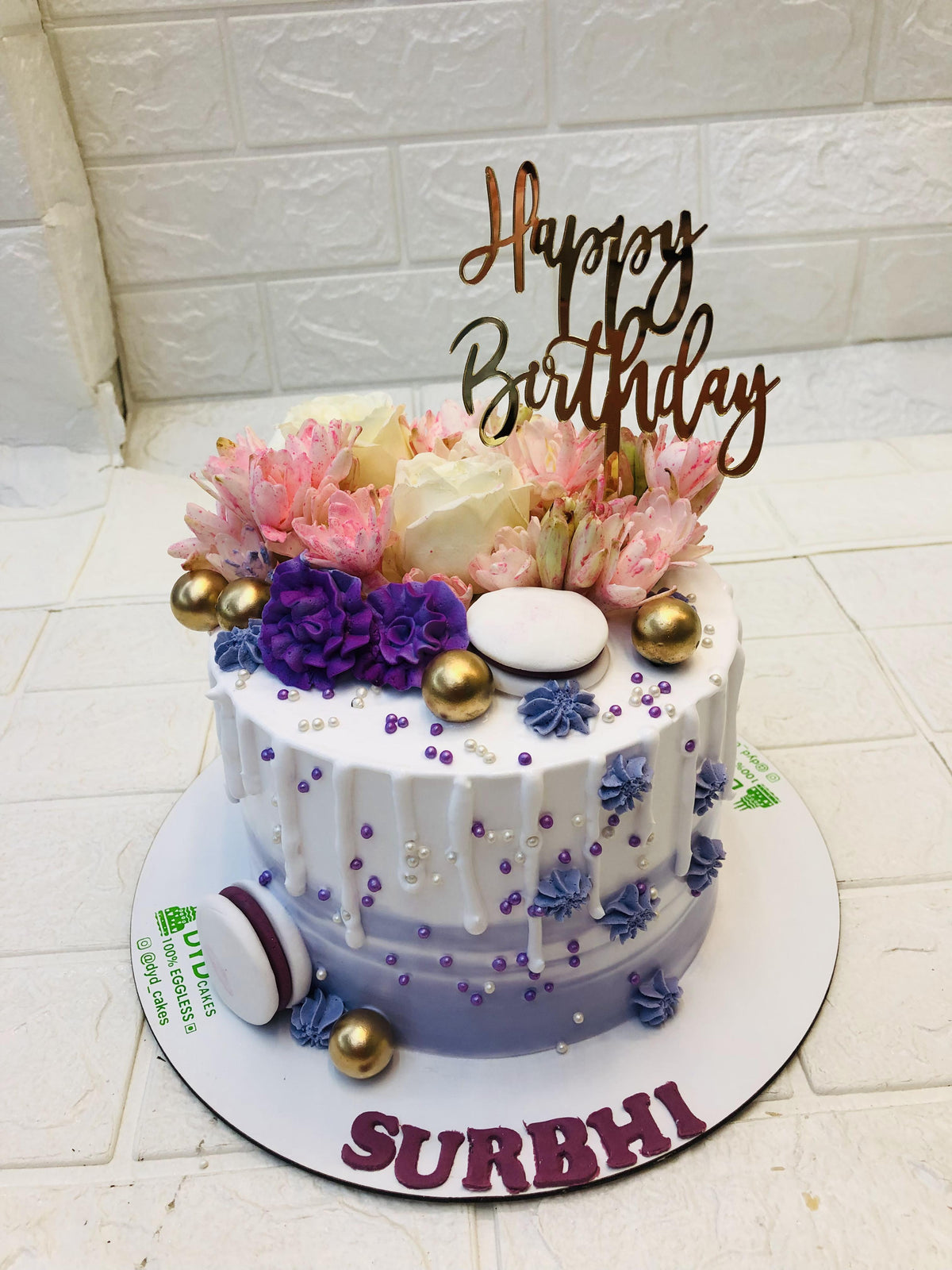 Beautiful Floral White Birthday Cake