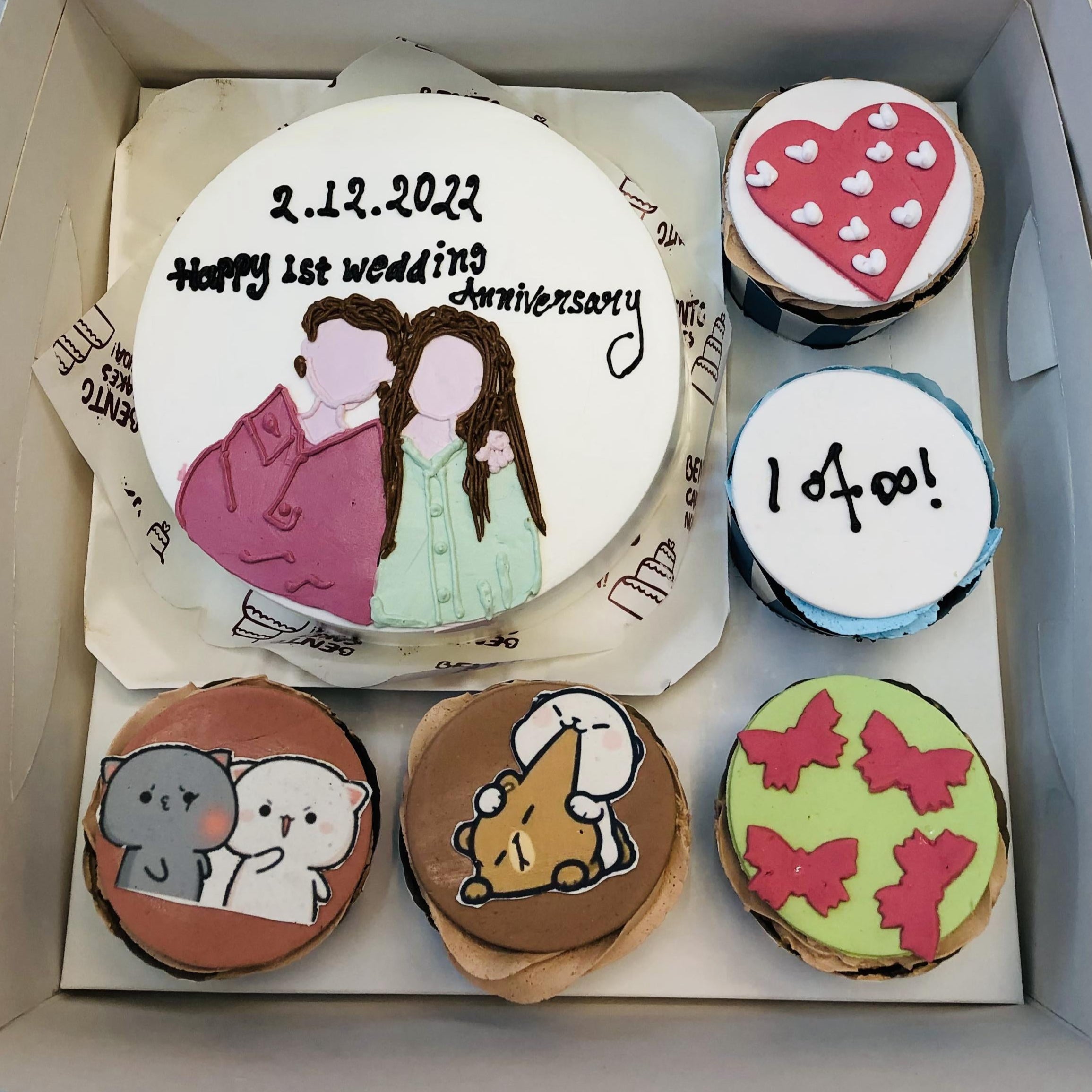 1st Anniversary white Bento Combo Cake