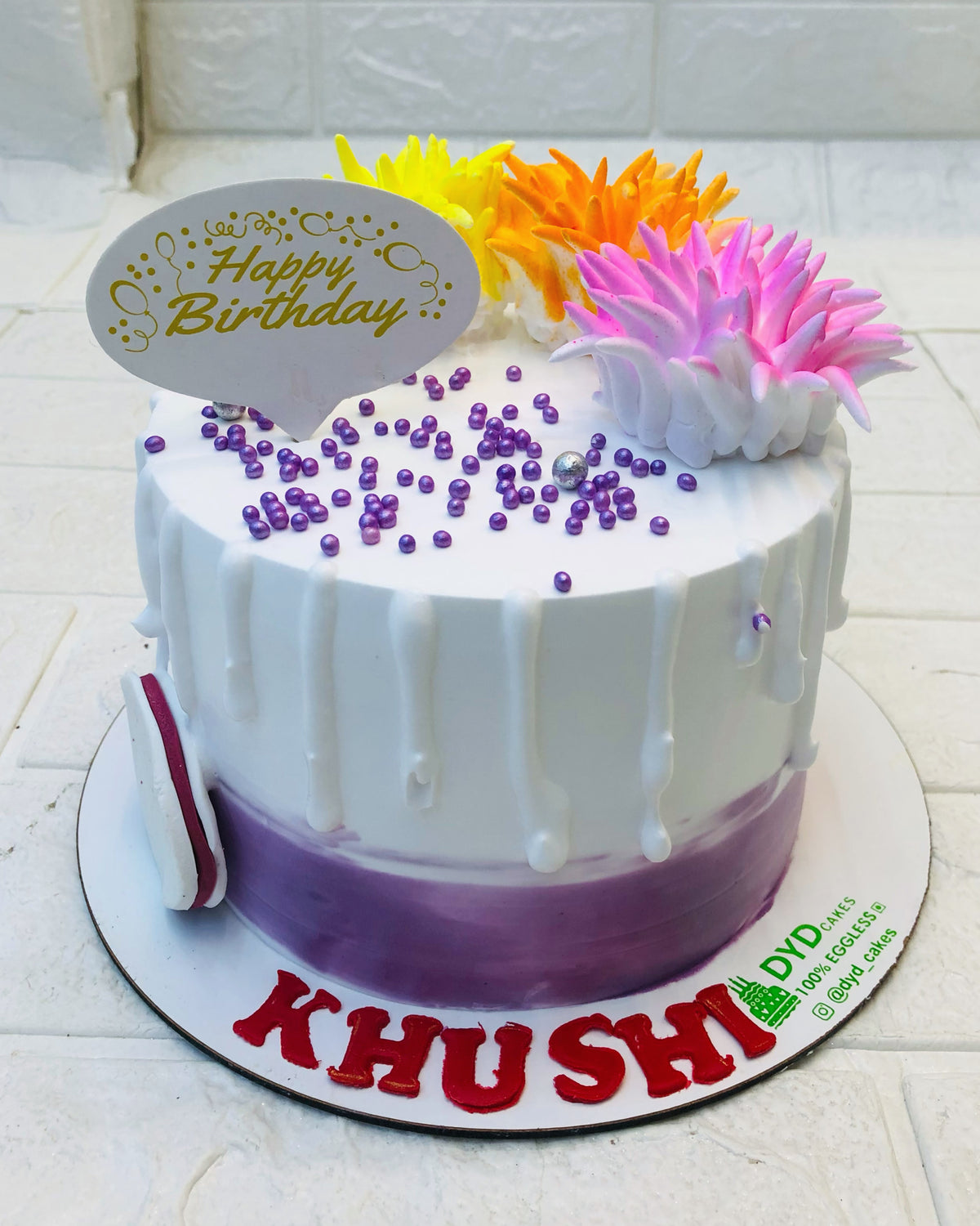 Floral Theme White Purple Cake