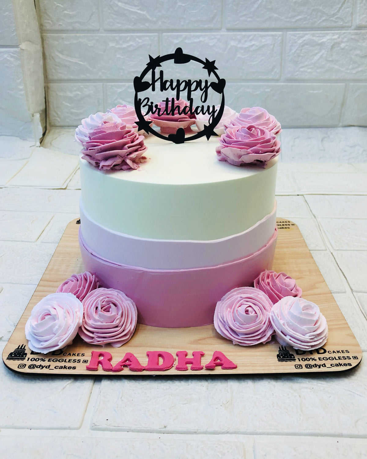 Pink White Beautiful Flowers Birthday Cake