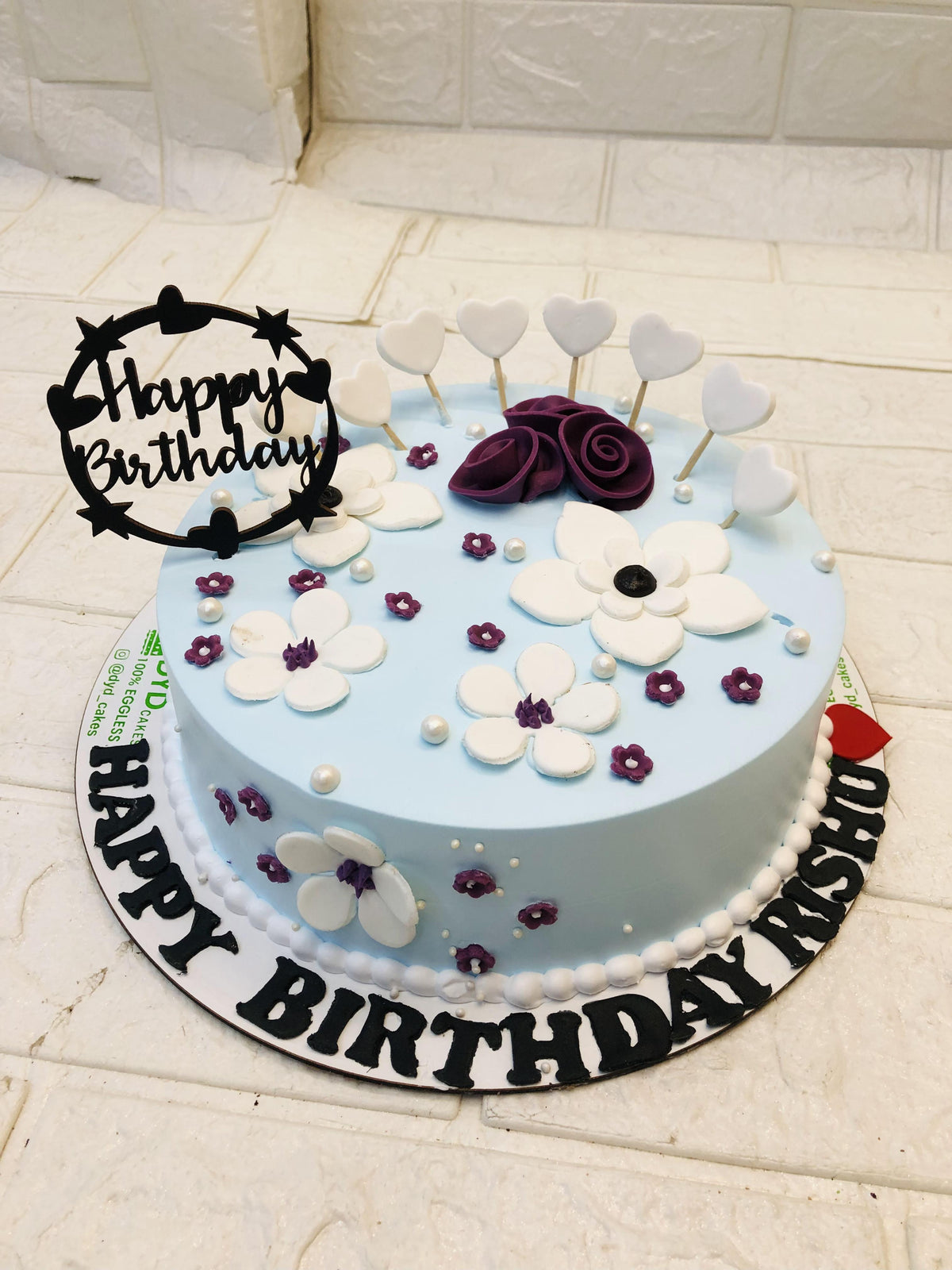 White Magenta Flowers Cake