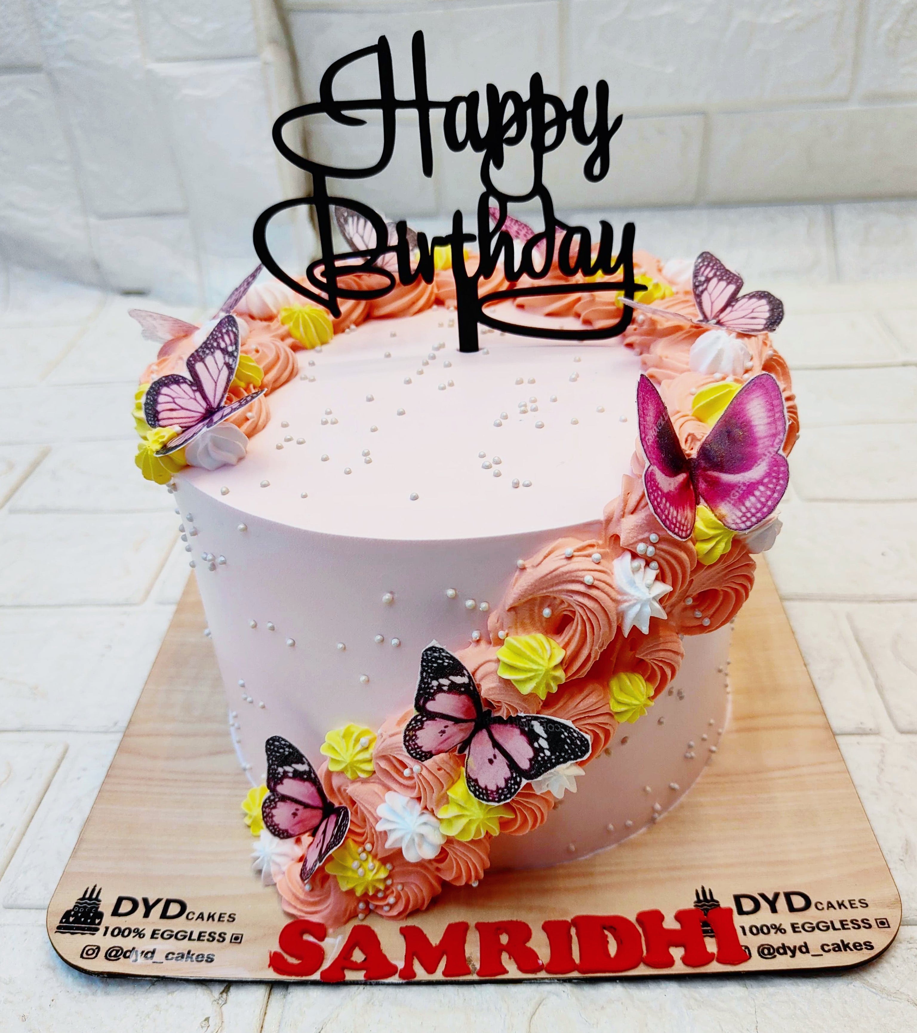 Pink Yellow Truffle Butterfly Cake