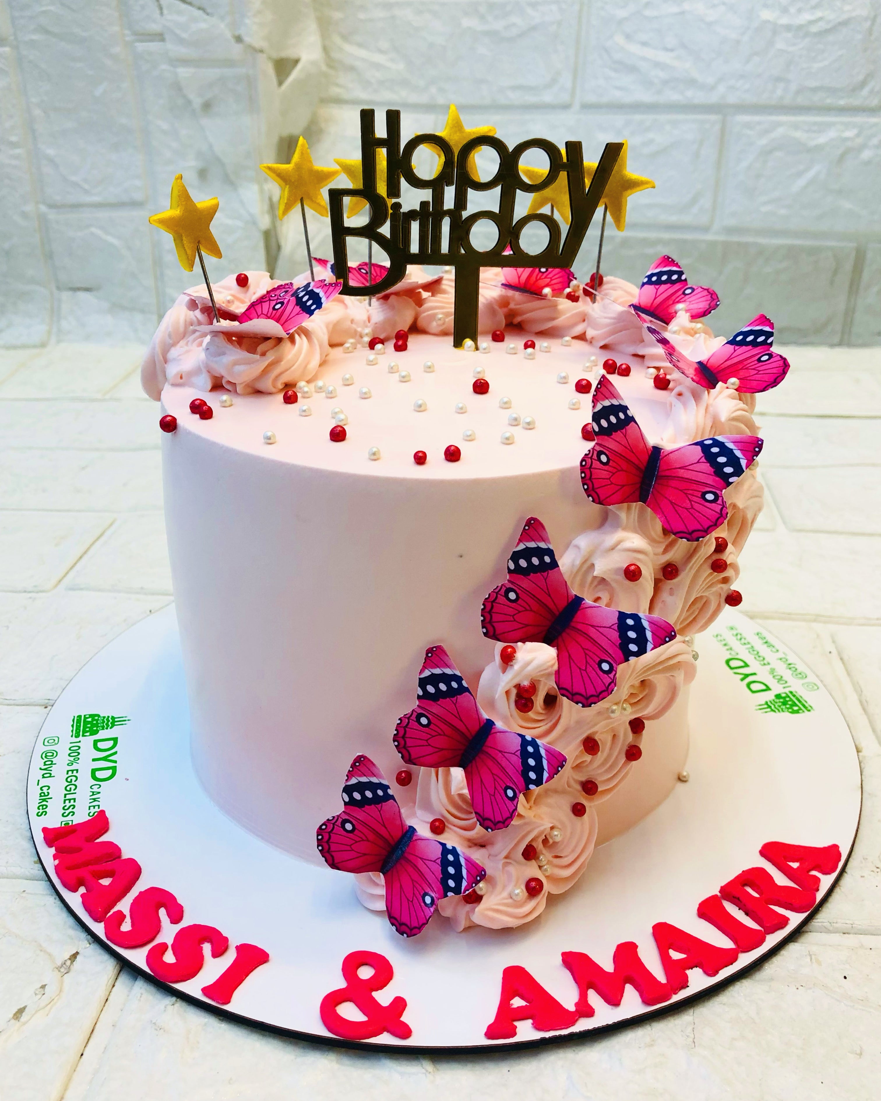 Blue Pink Butterflies Cake