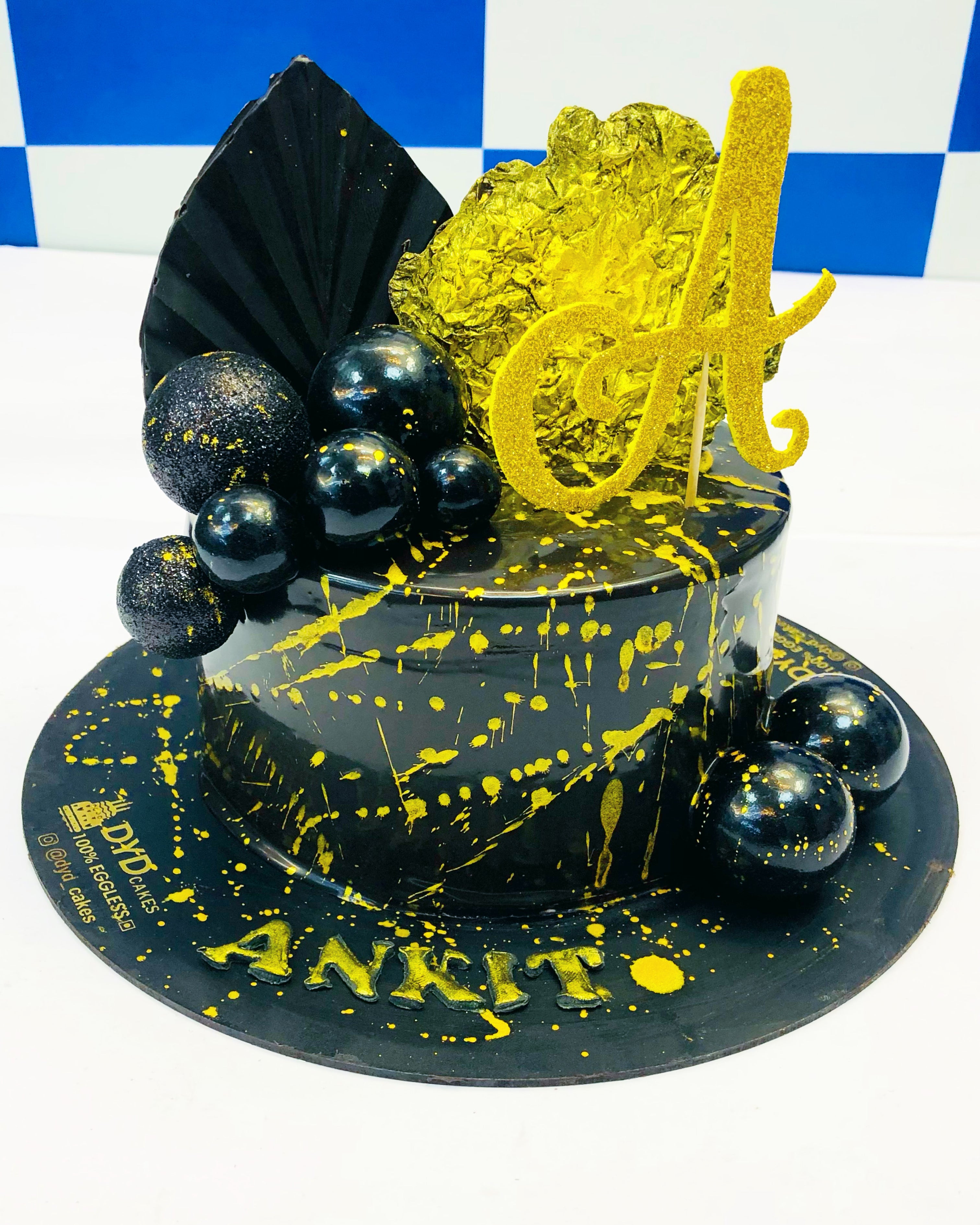 Shiny Black Golden Theme Cake