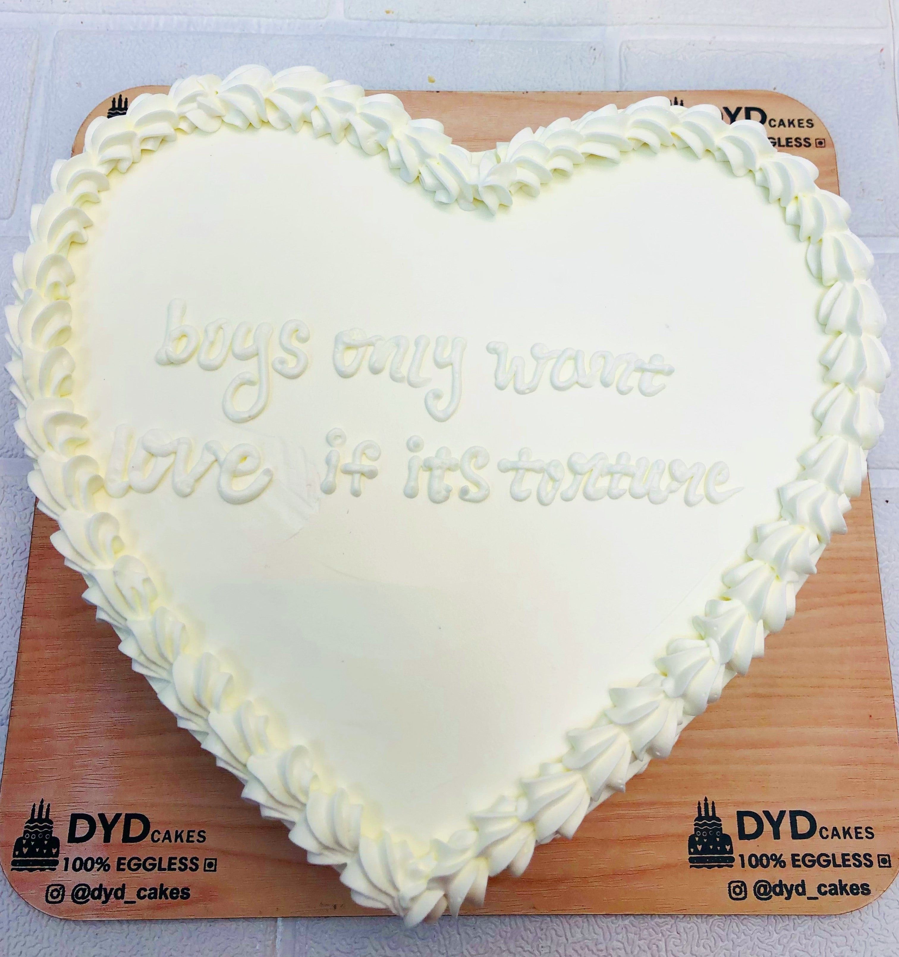 Text Theme White Heart Shape Cake