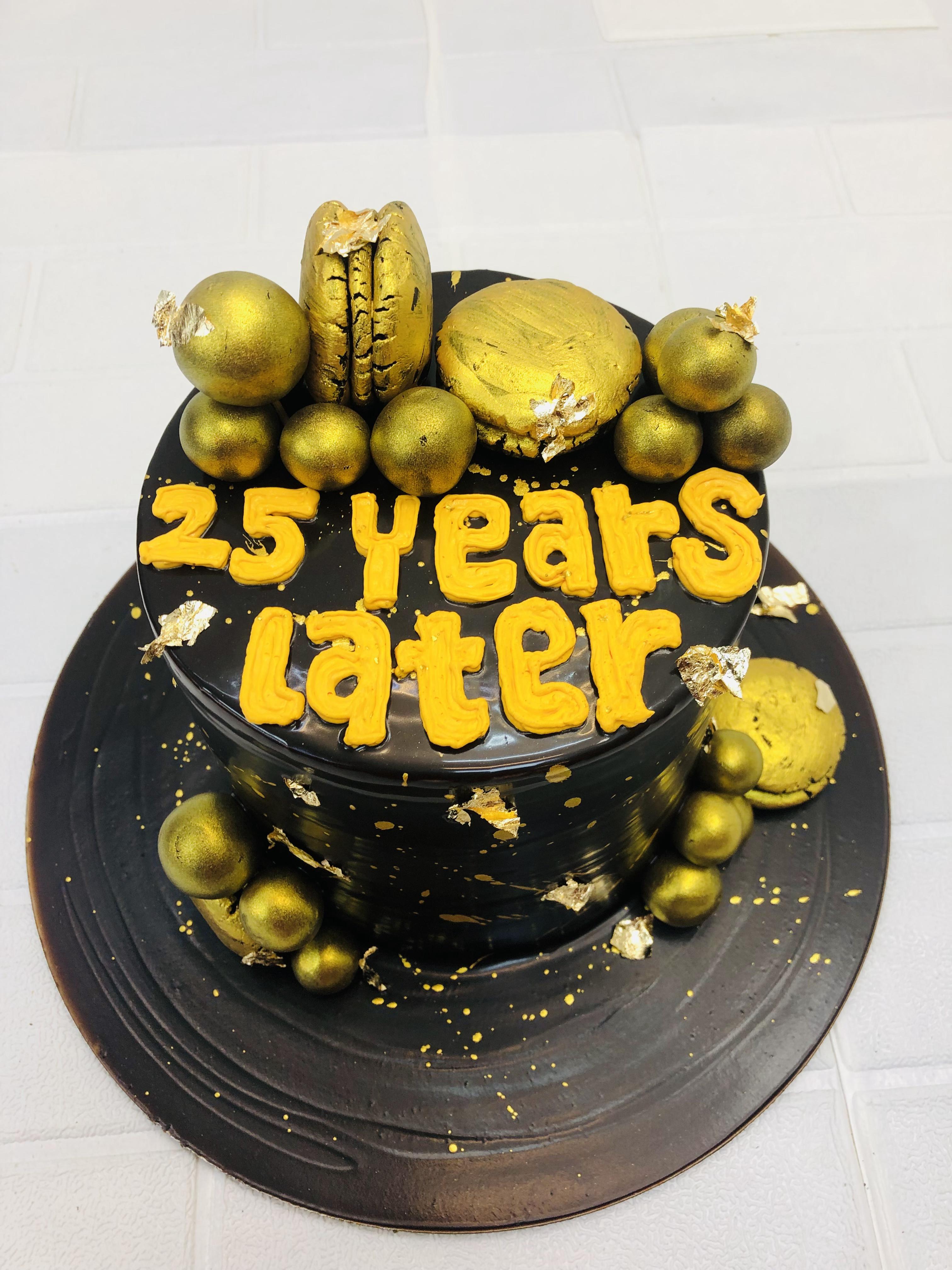 Golden Chocolates On Black Vintage Cake
