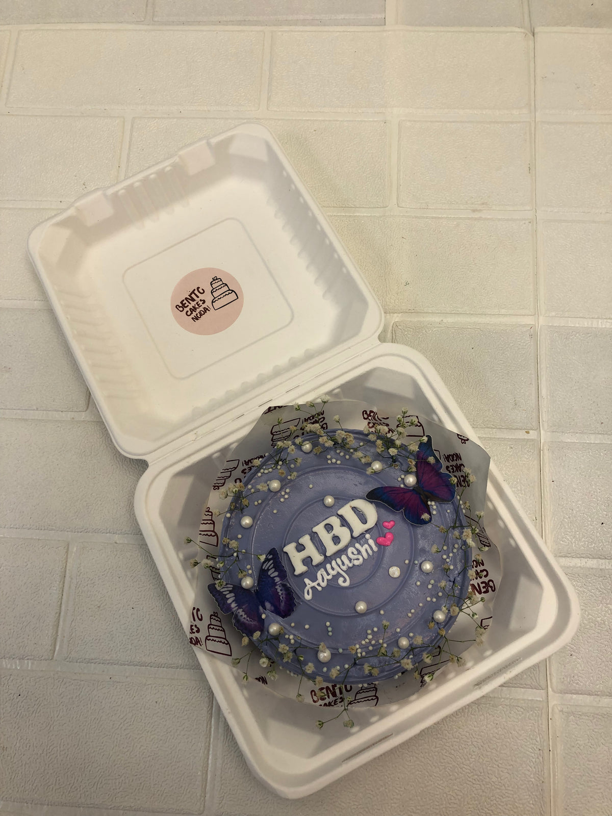 Aesthetic Blue Butterfly Bento Cake
