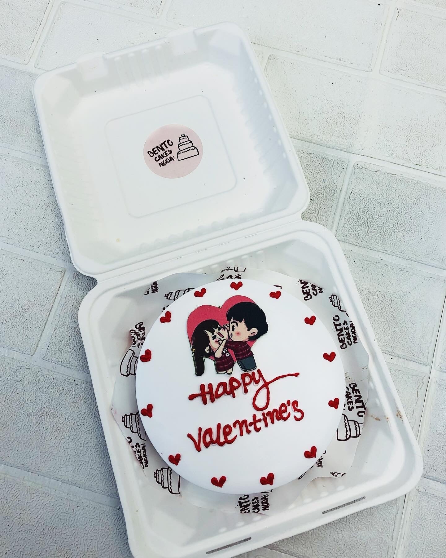 Happy Valentines Theme white Bento Cake