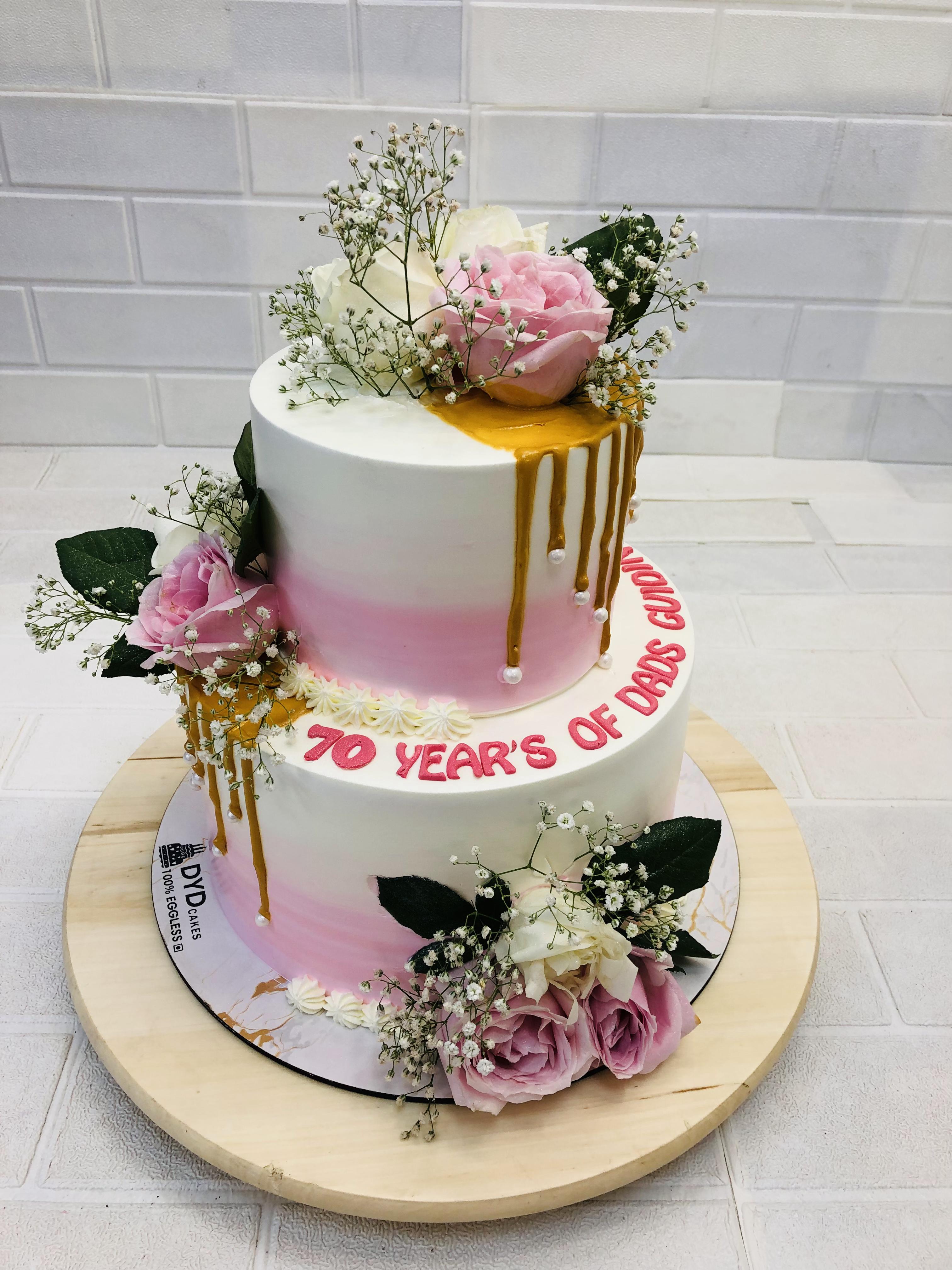 White Pink Roses on White Pink Cake
