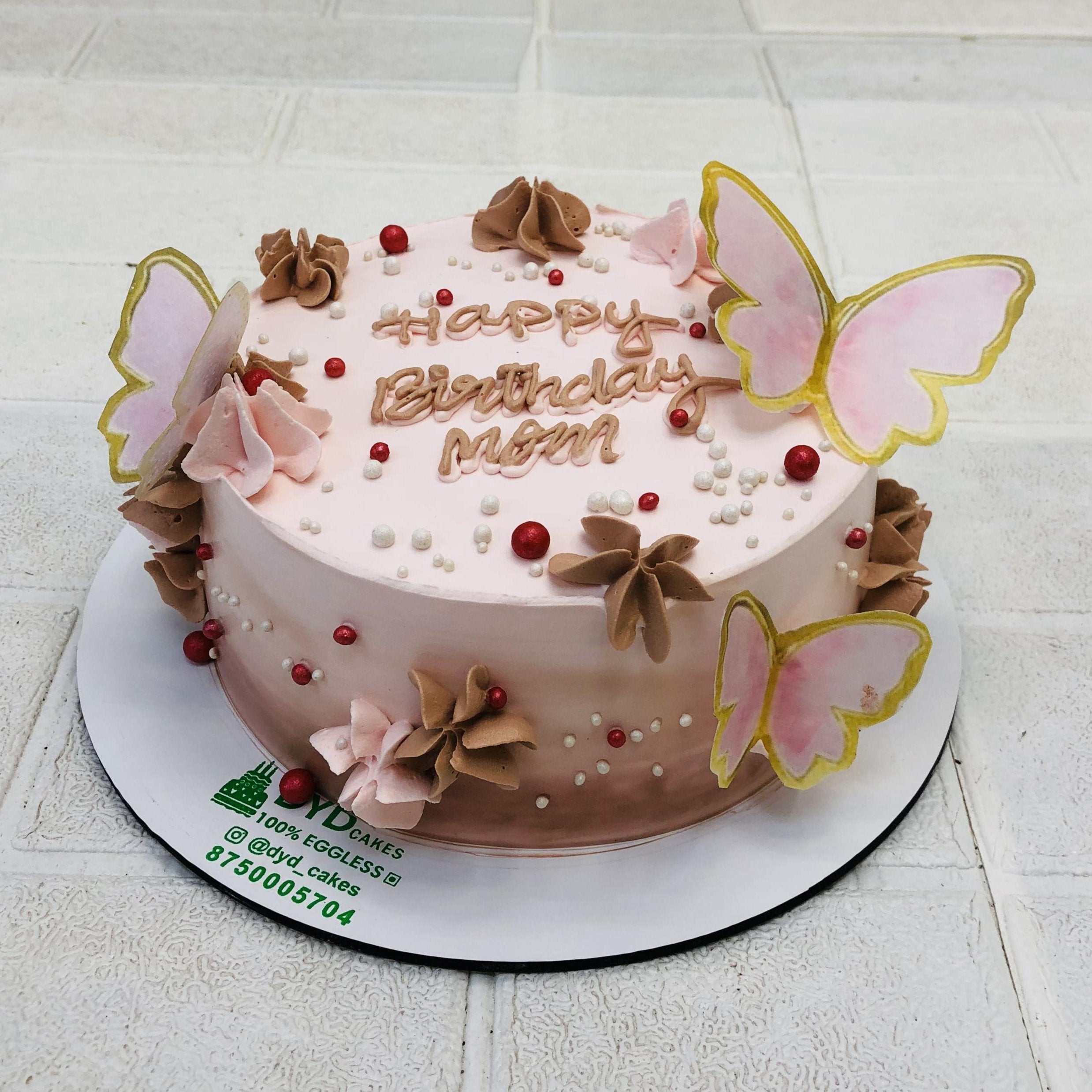 Classic Brown Aesthetic Cake with Butterflies