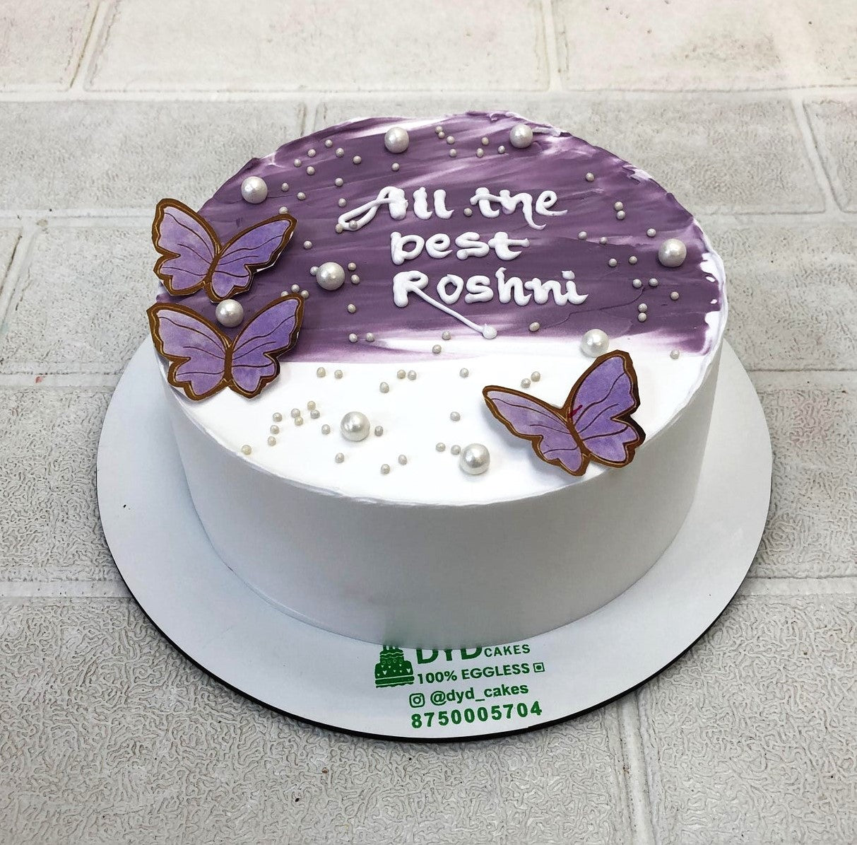 Aesthetic White Purple Butterflies Cake