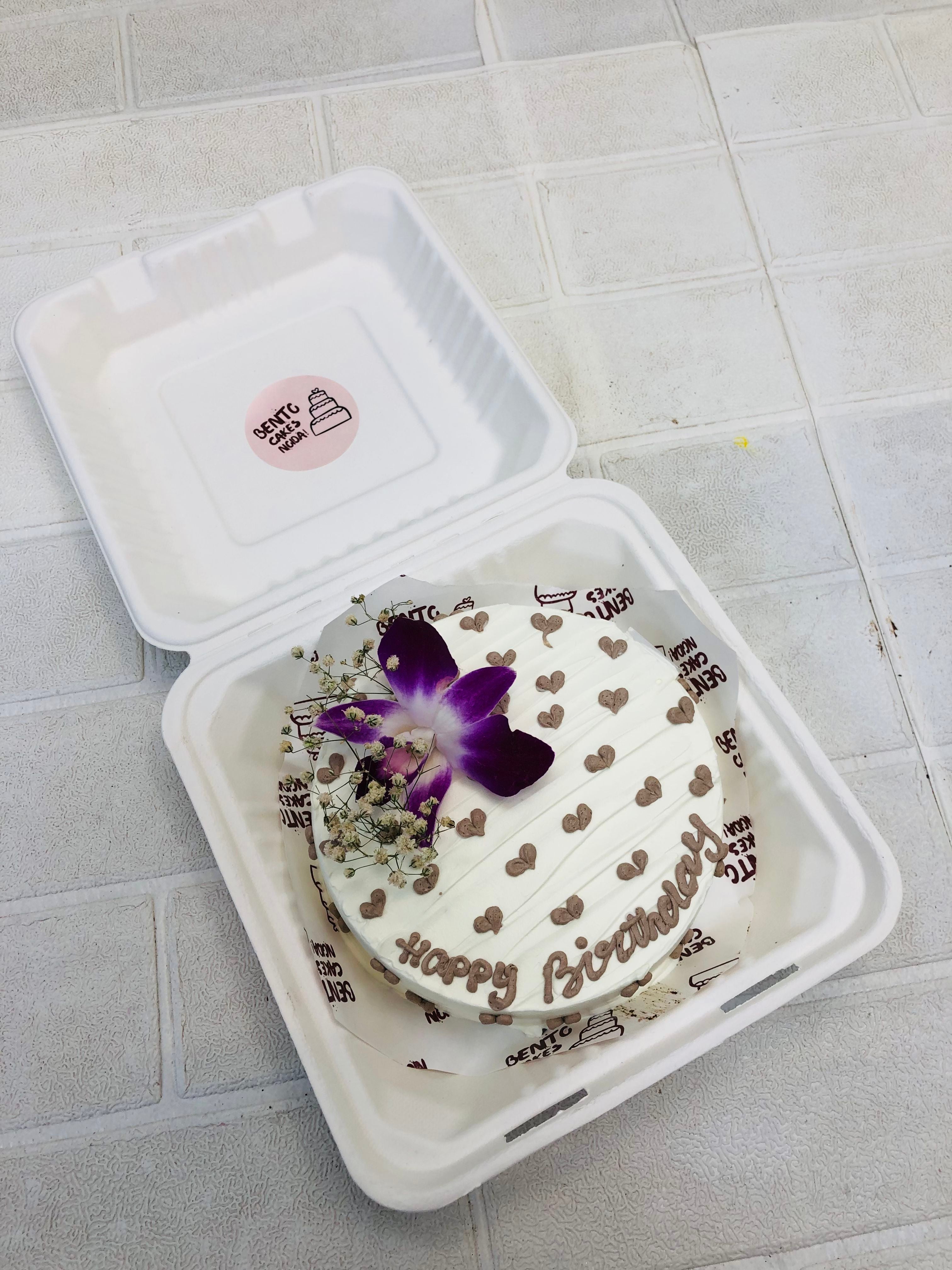 Purple Floral White Bento Cake