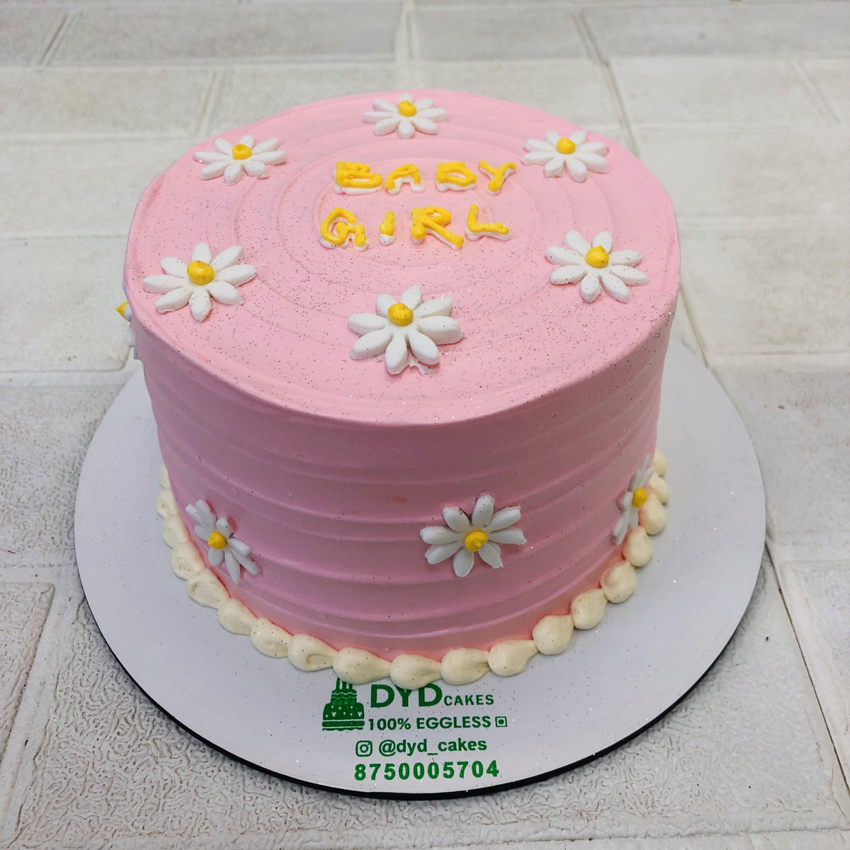 Sunflowers on Light Pink Cake