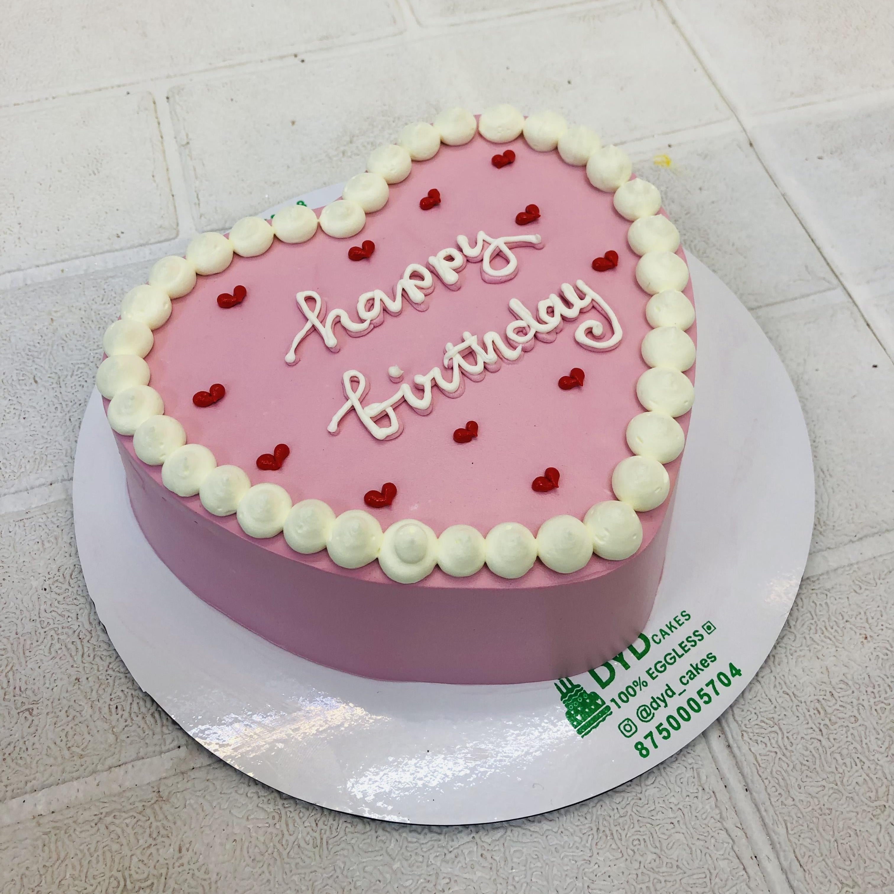 Light Pink Heart Shape Birthday Cake