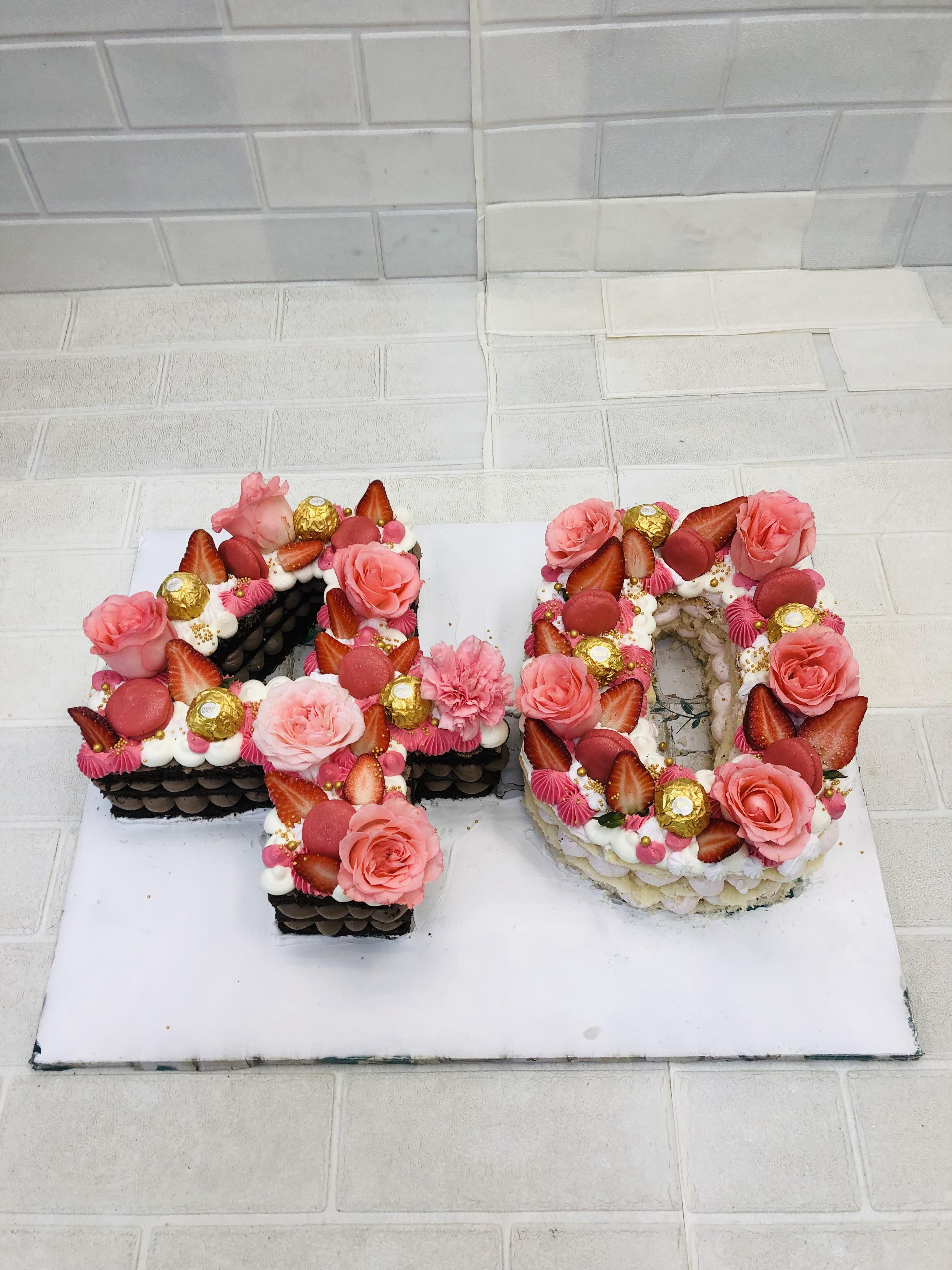 Red Flowers Number 40 Cake