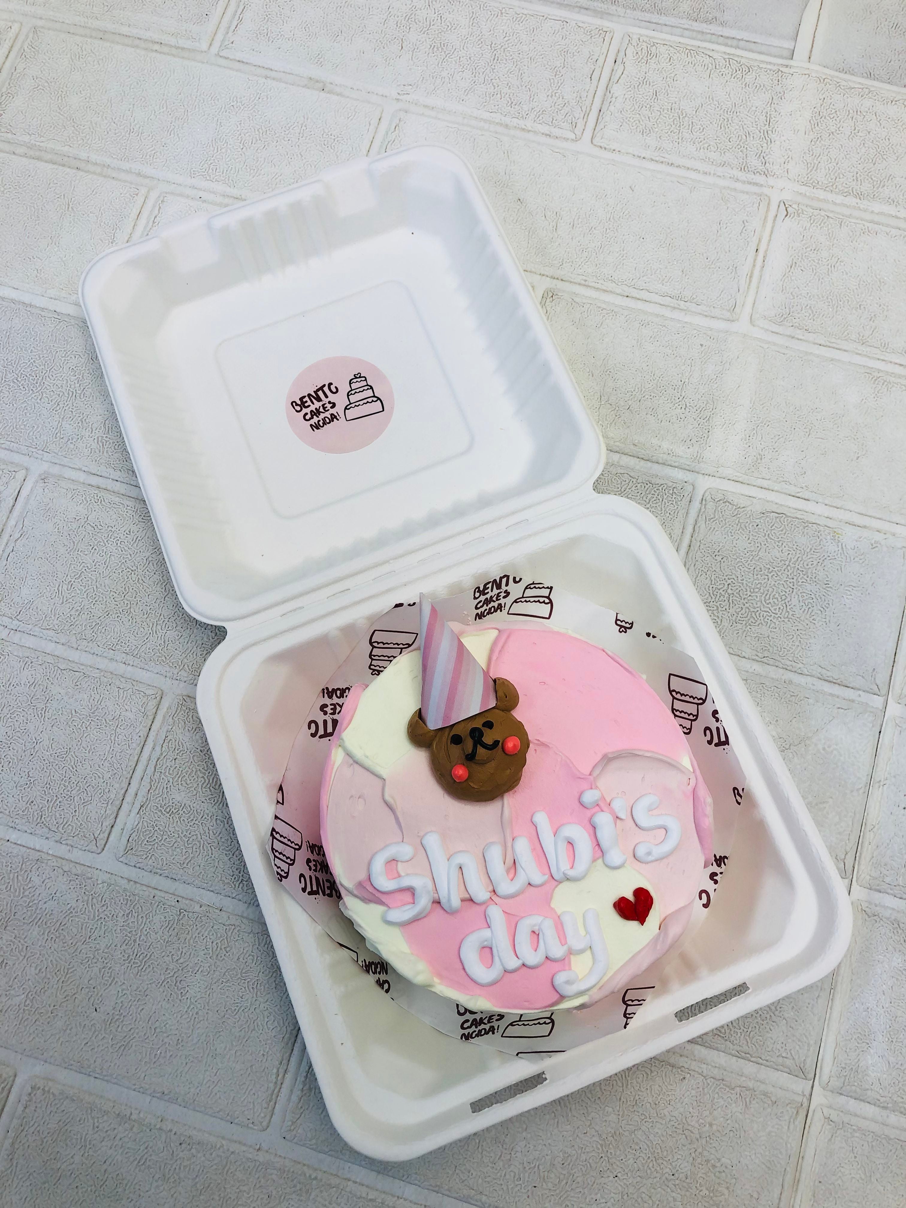 Cute Teddy White-Pink Bento Cake