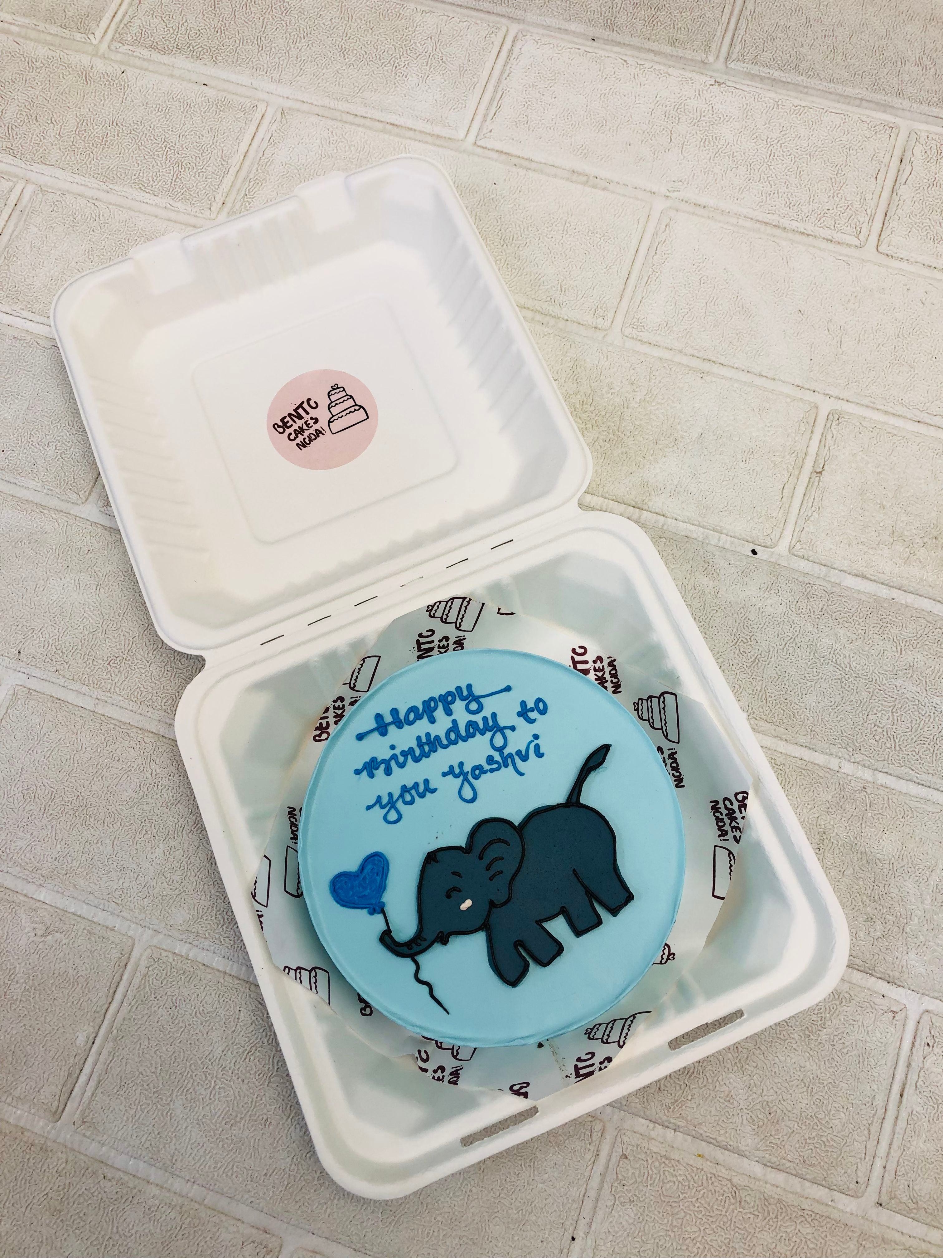 Cute Elephant Theme Blue Bento Cake