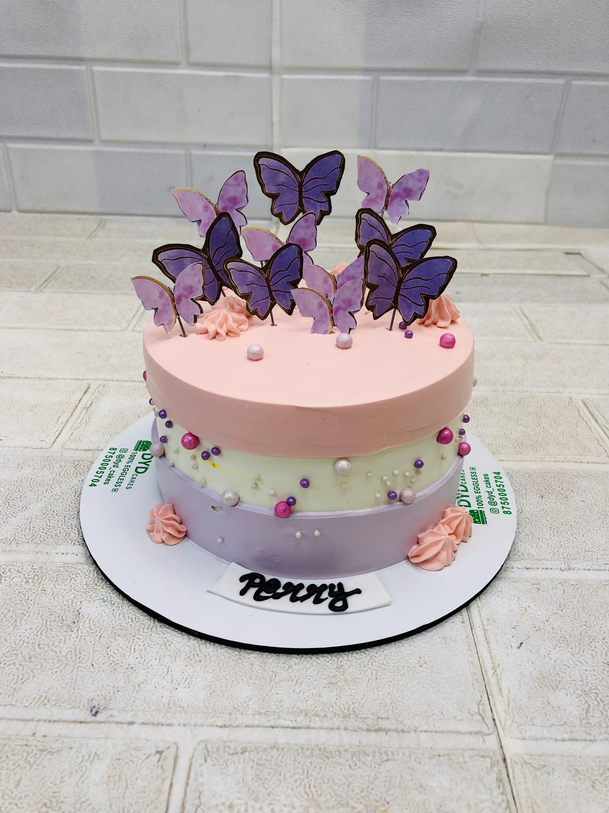 Tri Color Beautiful Cake with Butterflies