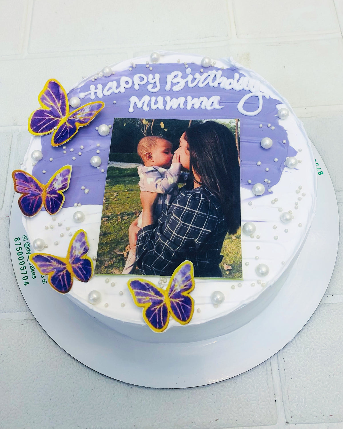 White Blue Aesthetic Birthday Cake
