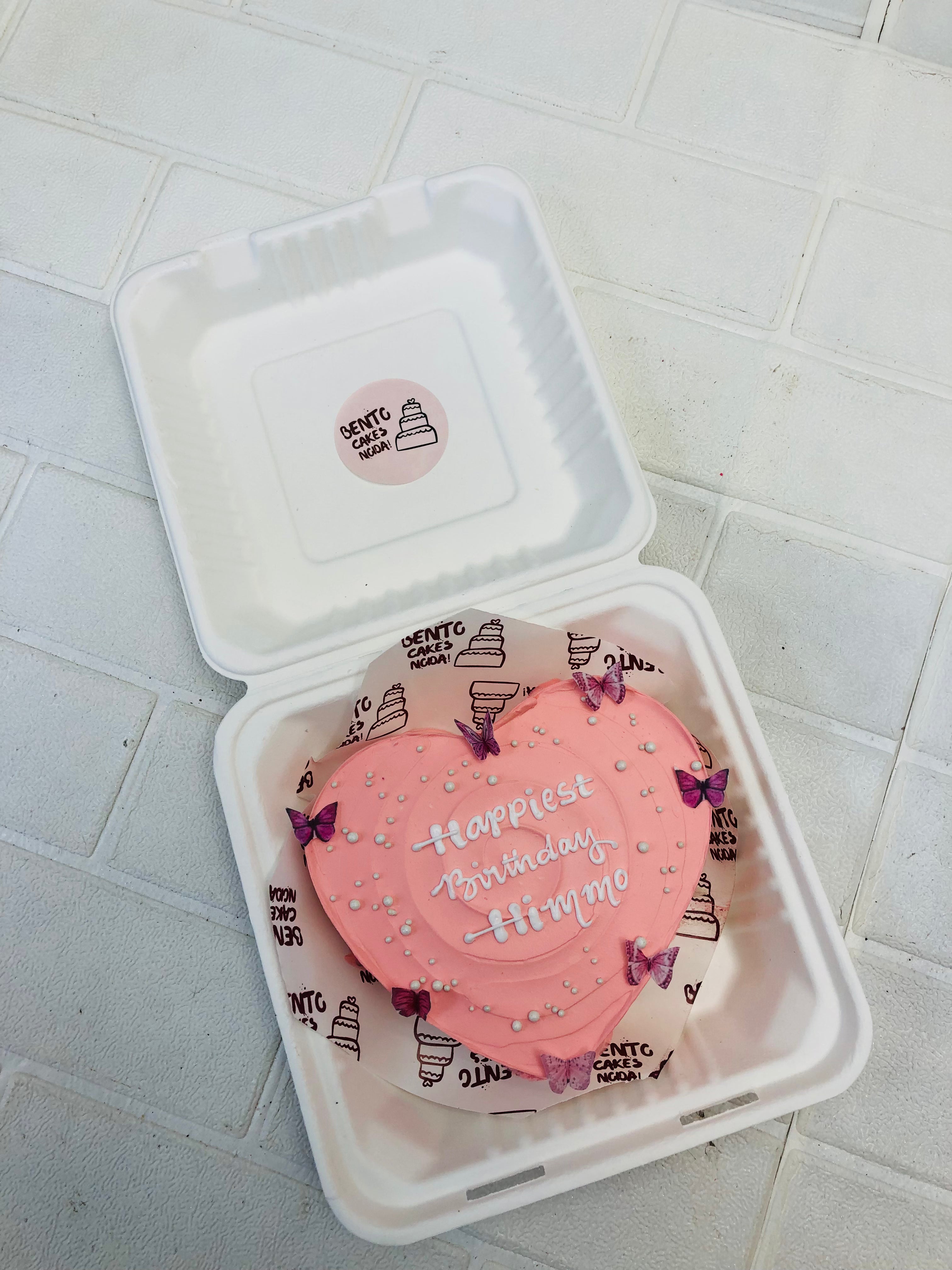 Aesthetic Pink Butterfly Heart Bento Cake