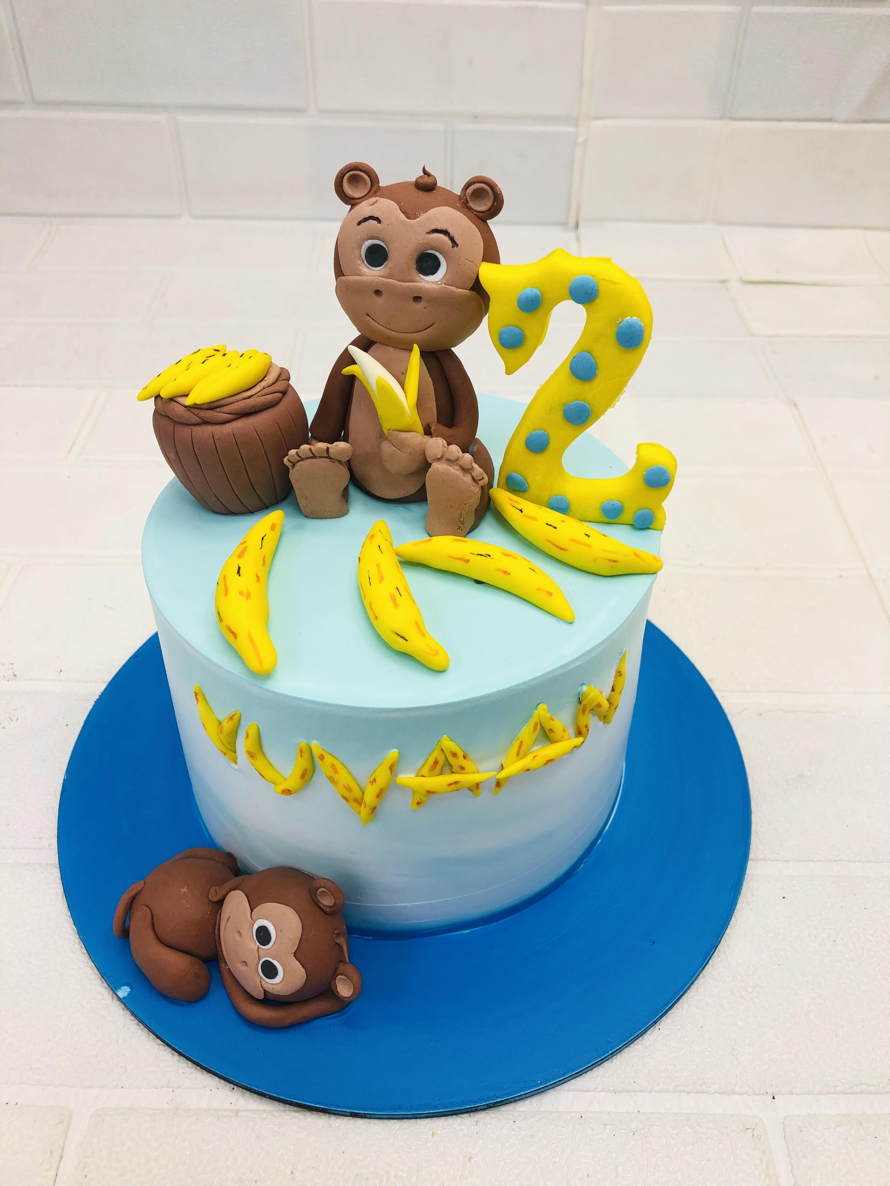 Monkey With Banana Theme Cake
