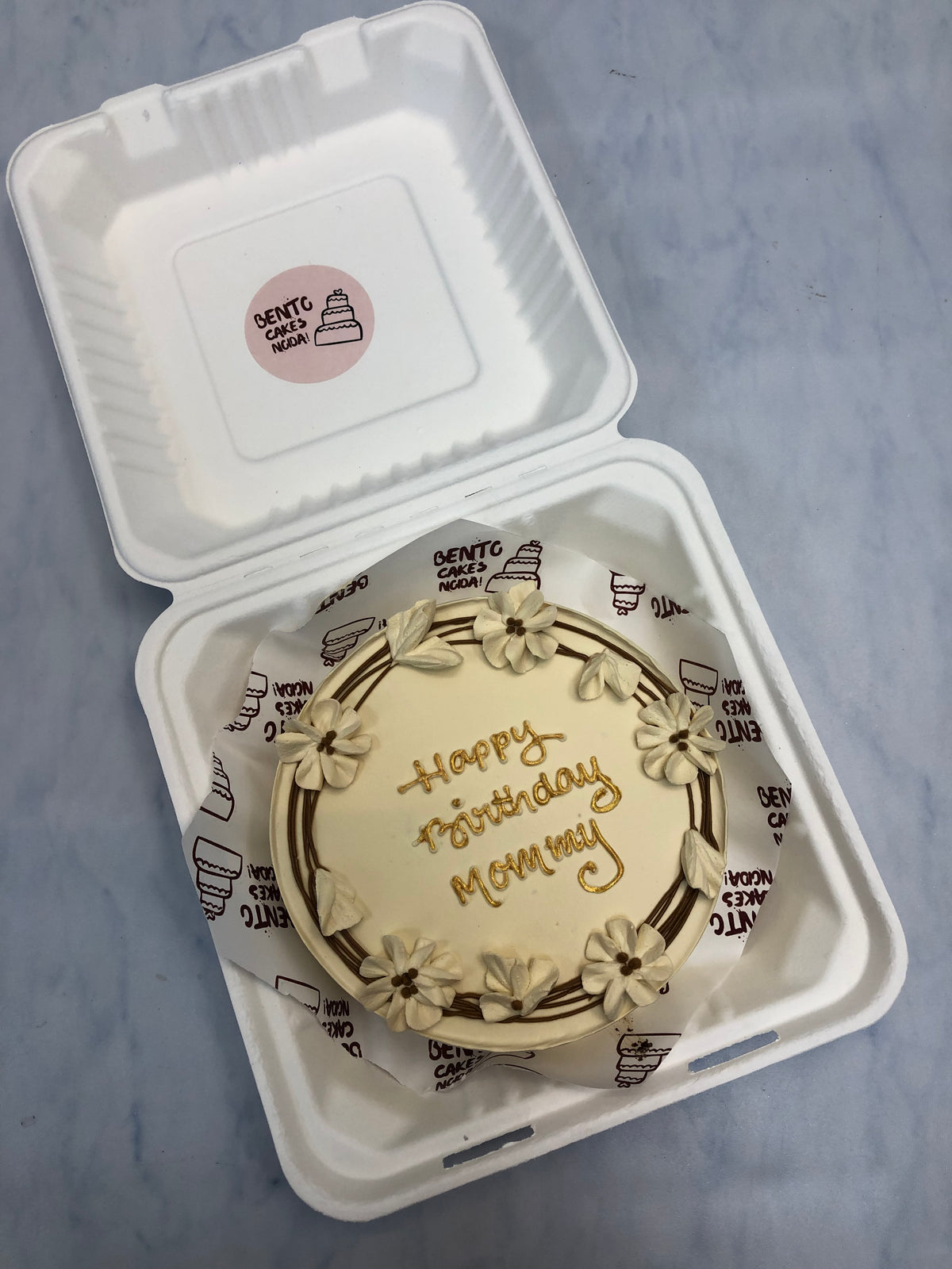 Aesthetic Brown Floral Theme Bento Cake