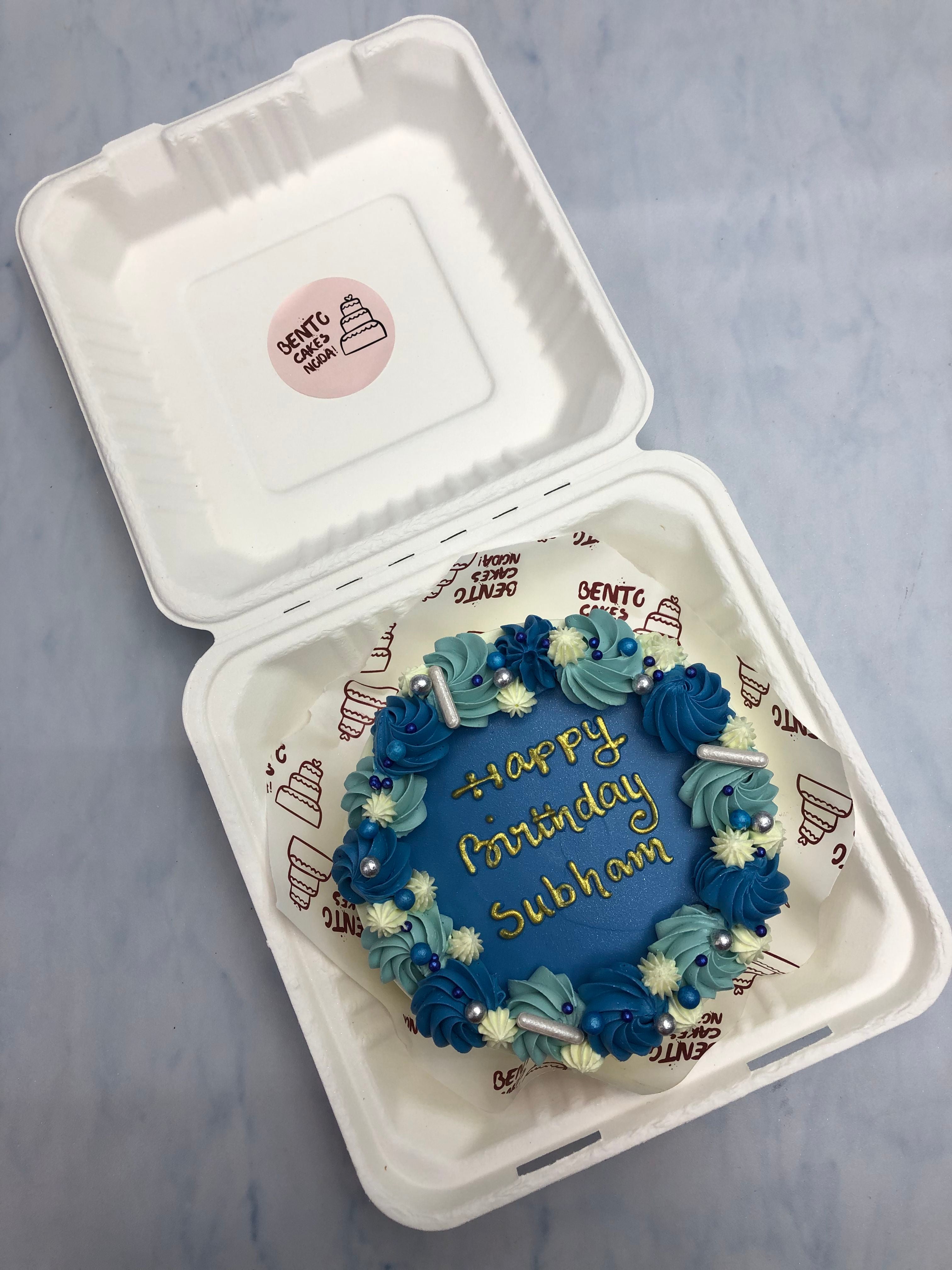 Dark Blue Floral Theme Bento Cake