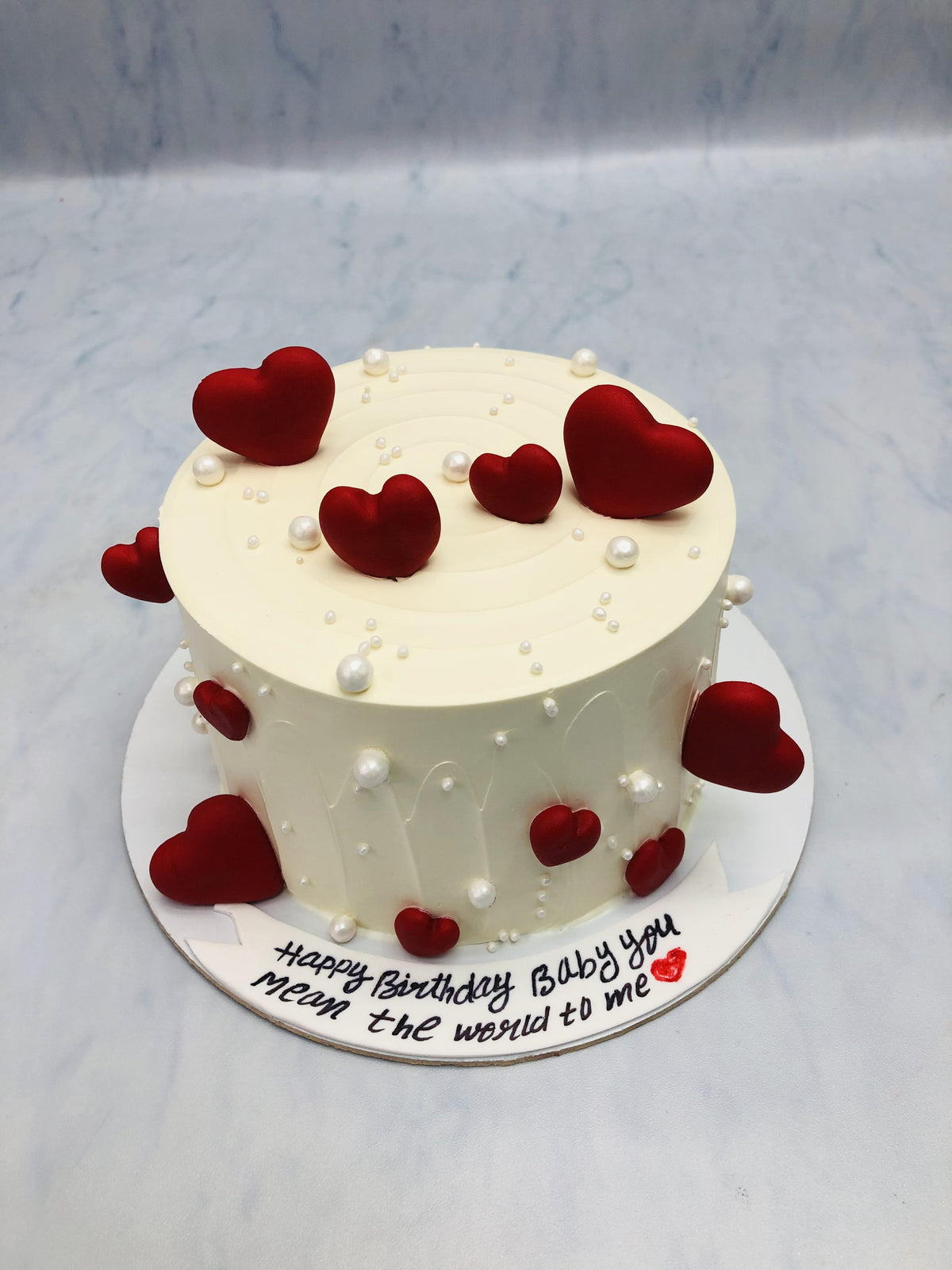 Red Hearts With Pearls Cake