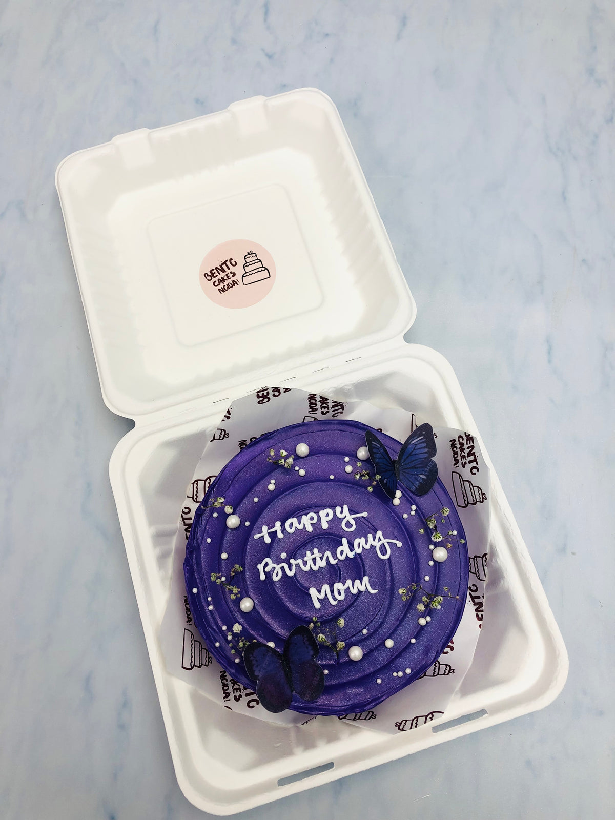 Butterfly Theme Dark Blue Bento Cake