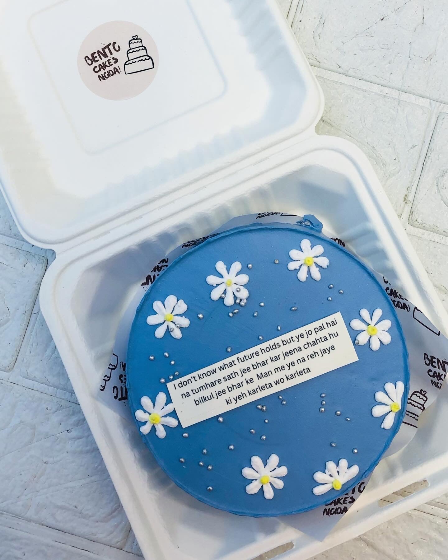 Floral-Message Theme Blue Bento Cake
