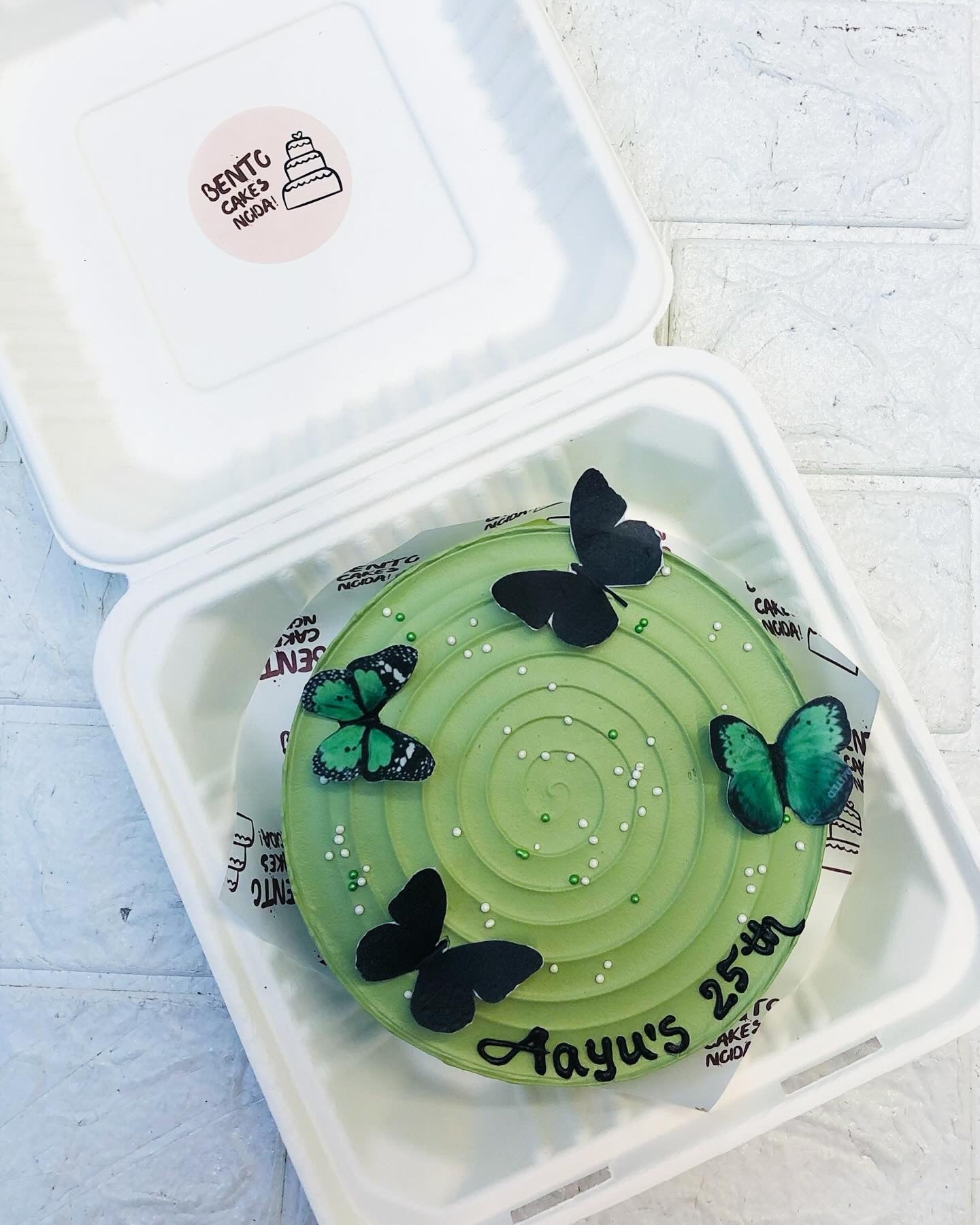 Aesthetic Green Butterfly Bento Cake