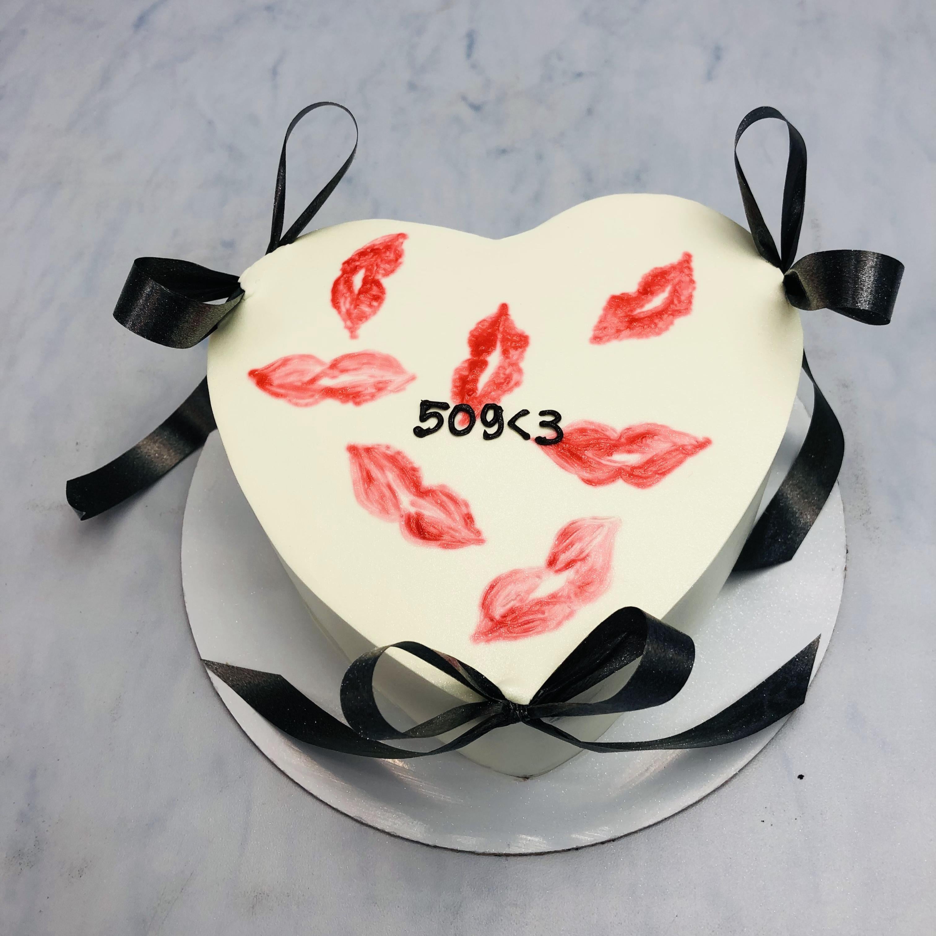 Lip Kiss Theme Heart Shape Cake