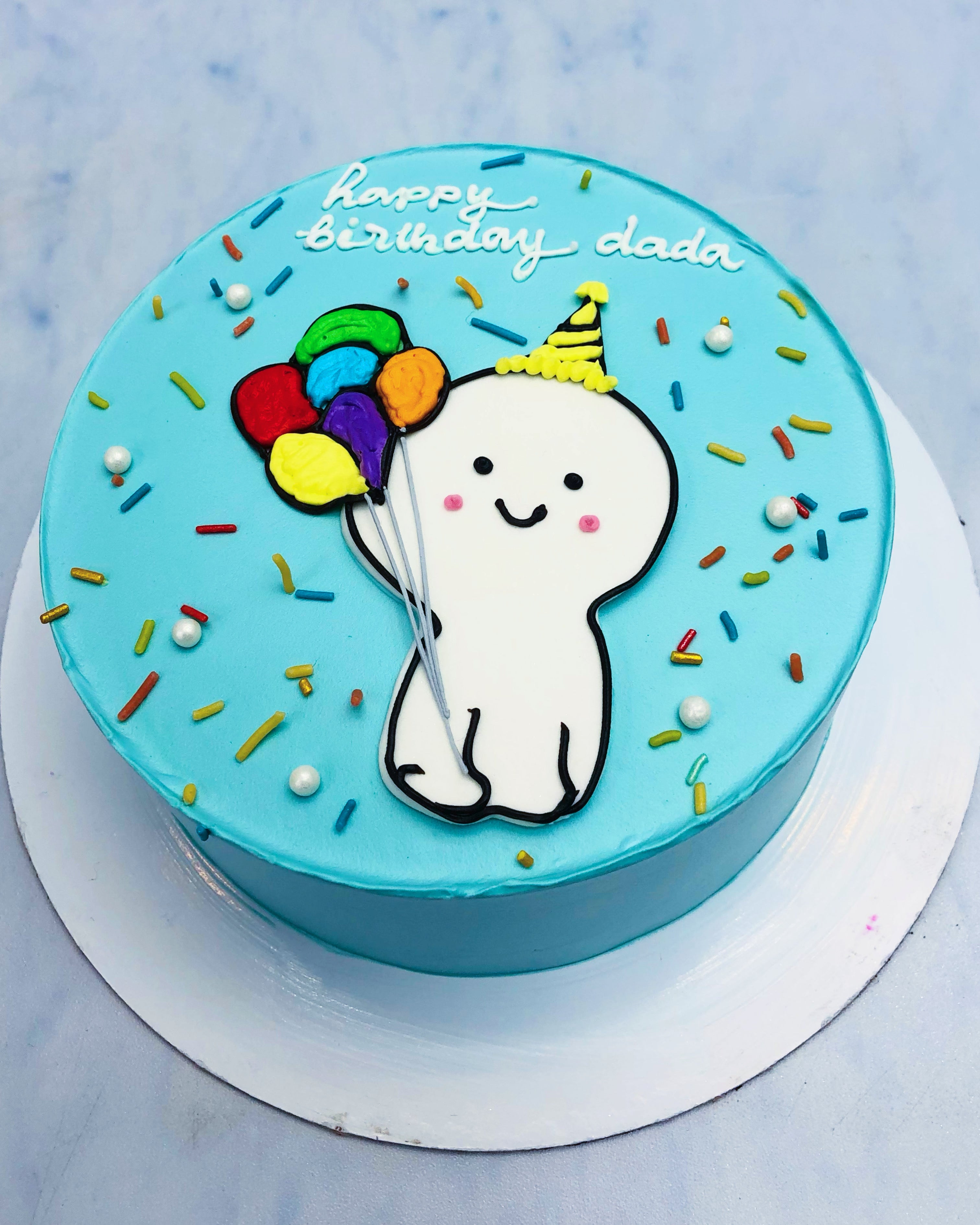 Cartoon with Balloon Blue Light Cake