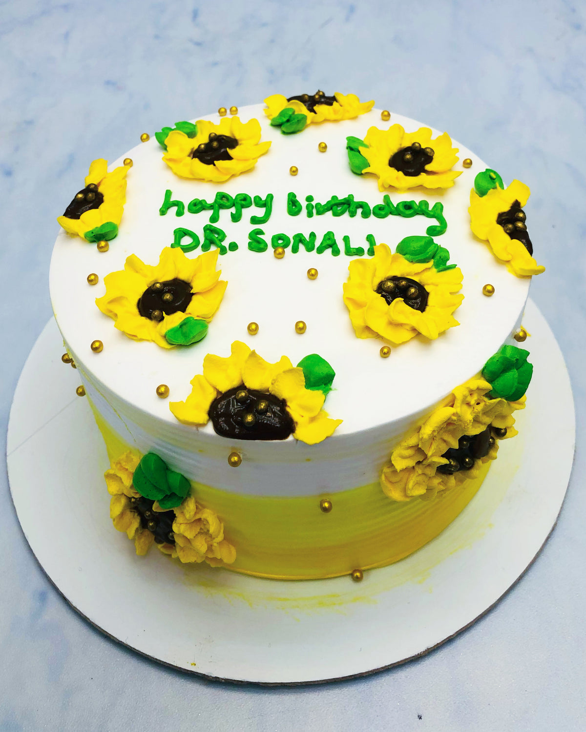 Beautiful Sunflowers Theme on White Yellow Cake