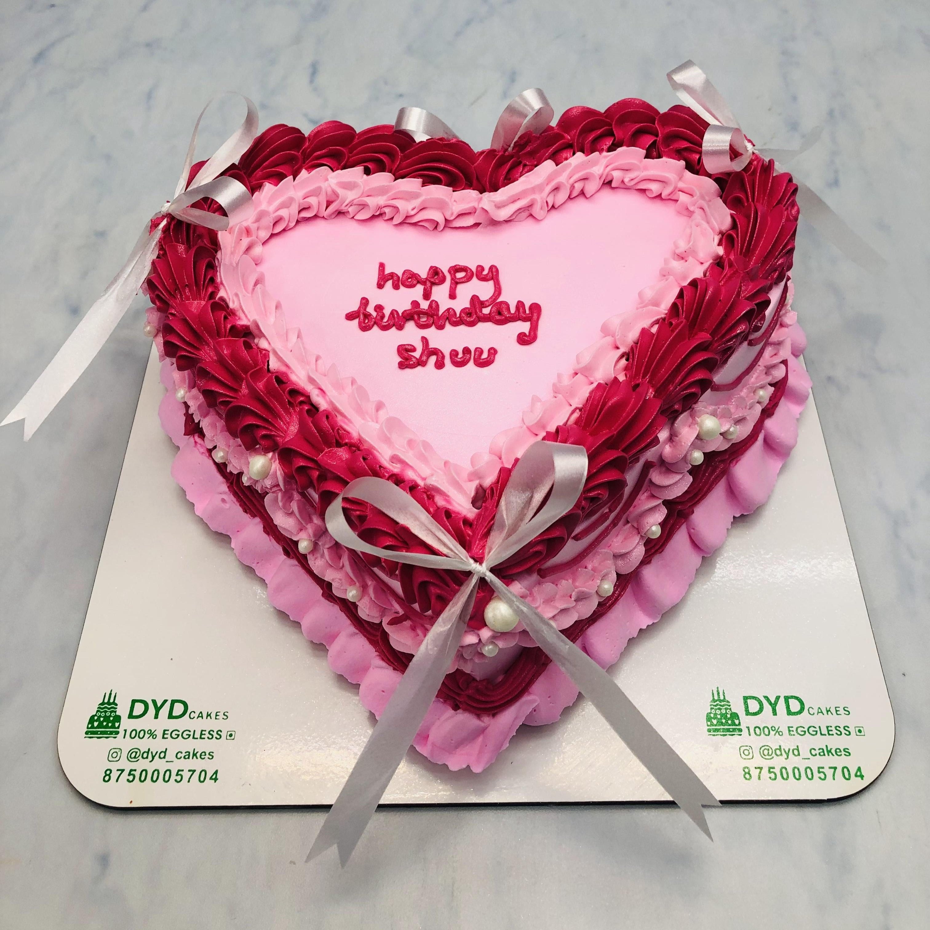 Dark Light Pink Soft Truffle Heart Shape Cake