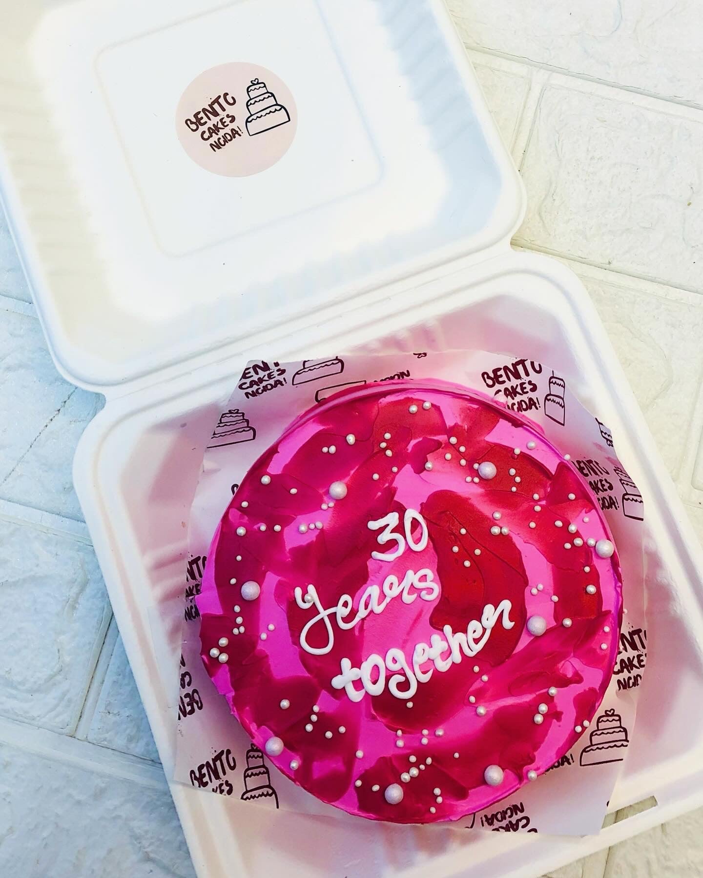 Beautiful Pink Anniversary Bento Cake