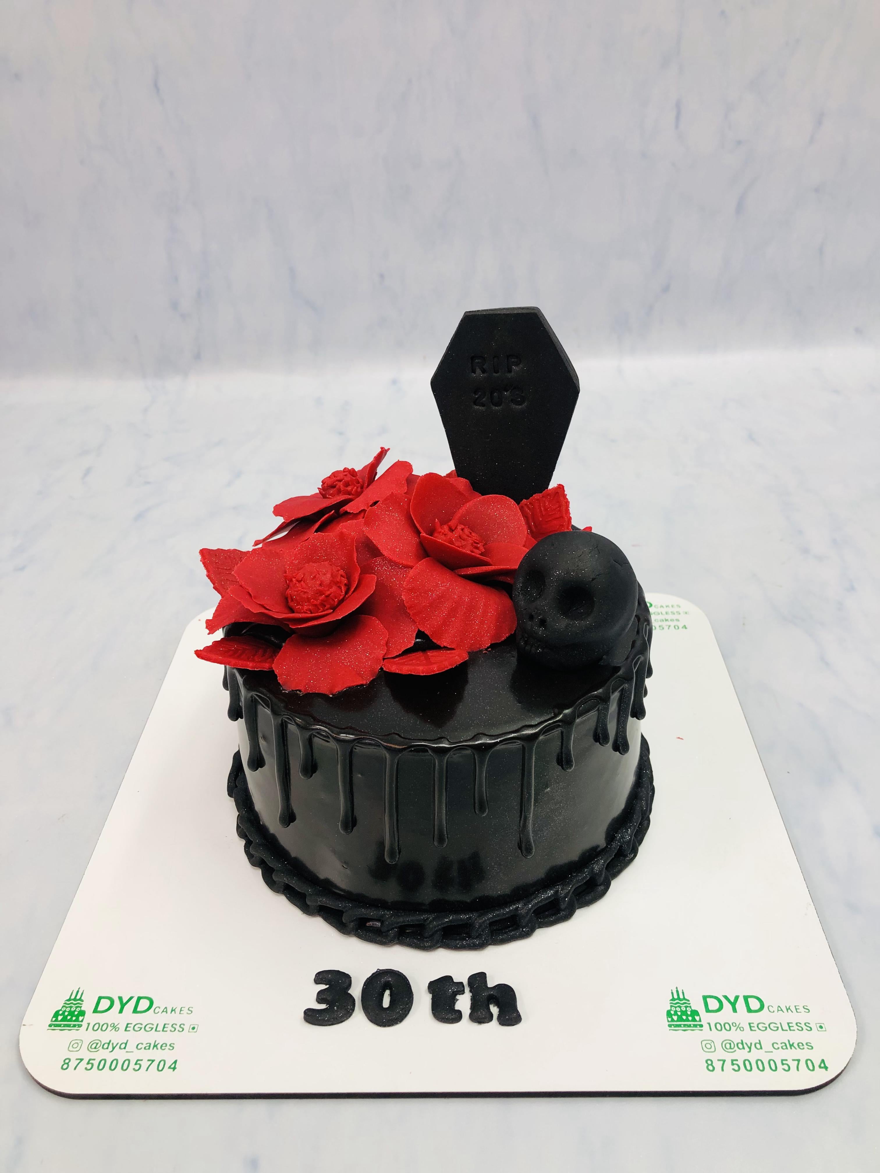 Coffin Theme Red Flowers Cake