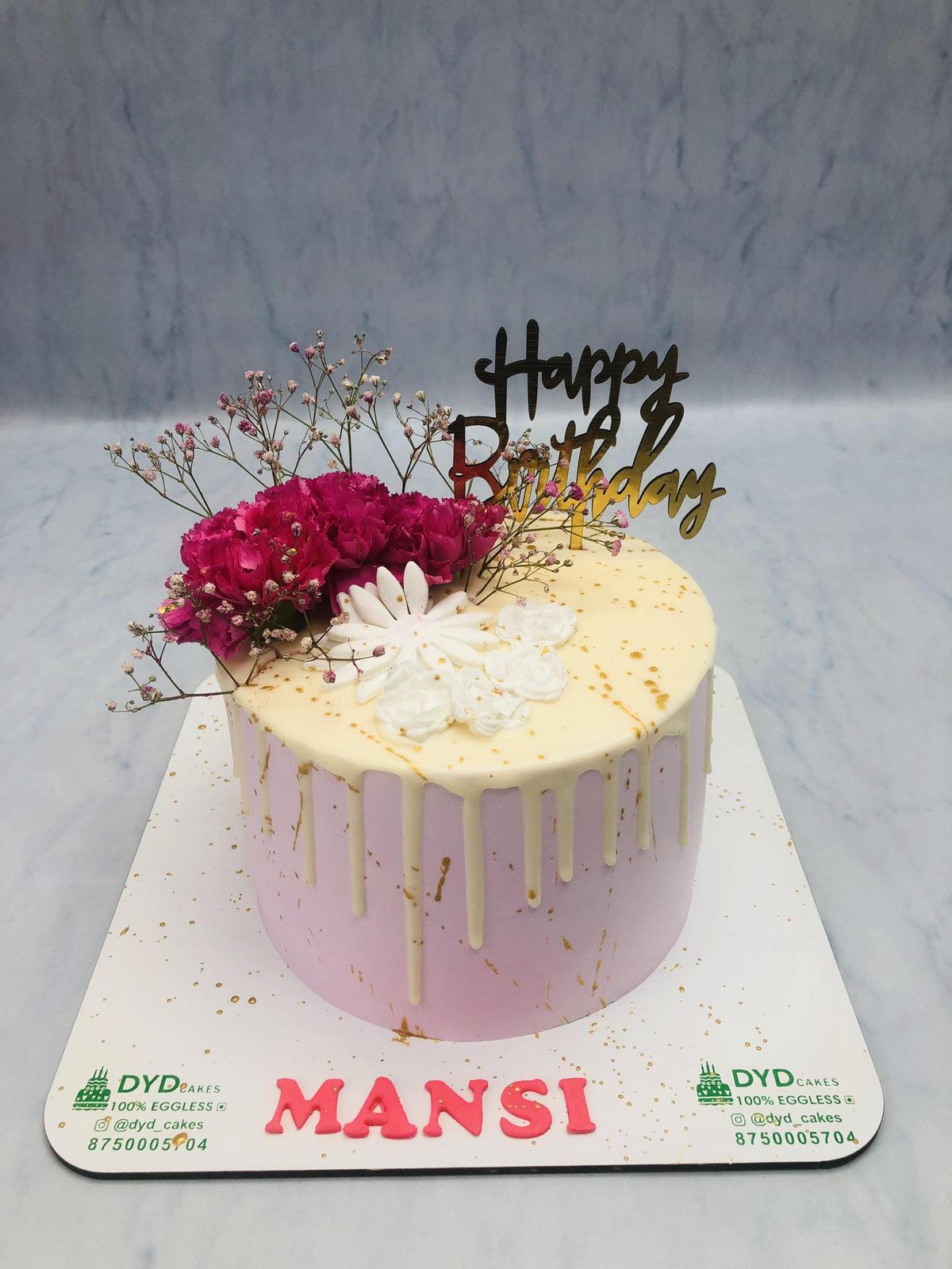 Beautiful Red White Flowers on Light Pink Cake