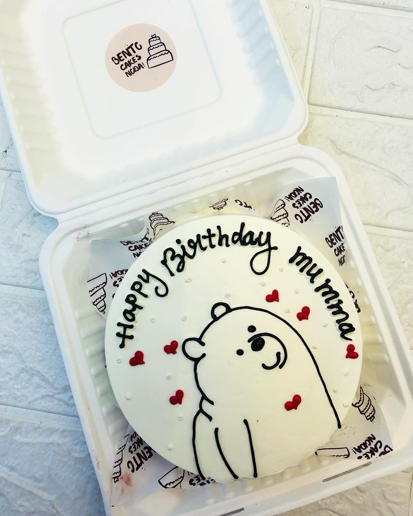 Cute Bear Theme white Bento Cake