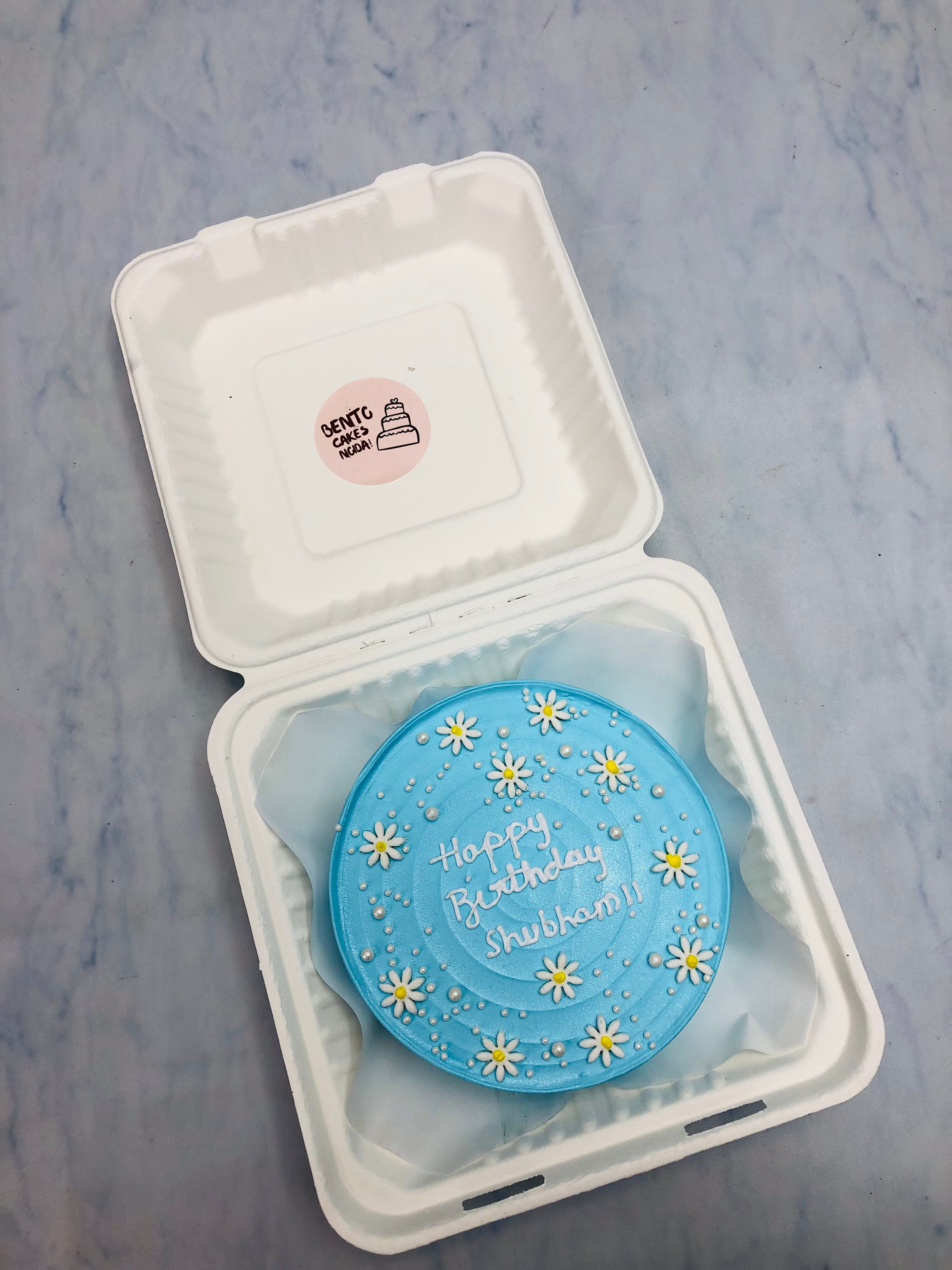 Shiny Blue Florals Theme Bento Cake