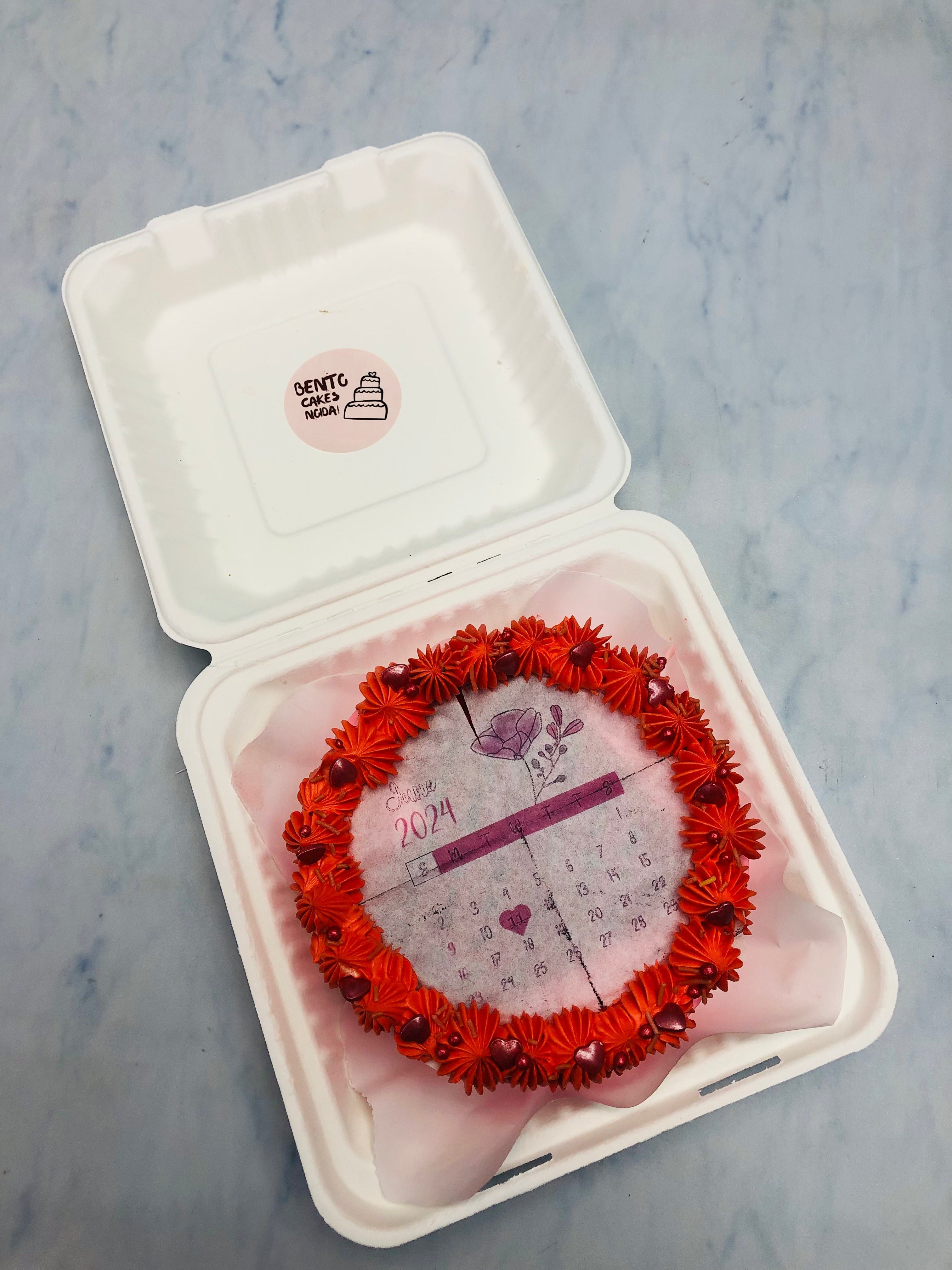 Orange Floral Theme Fire Bento Cake