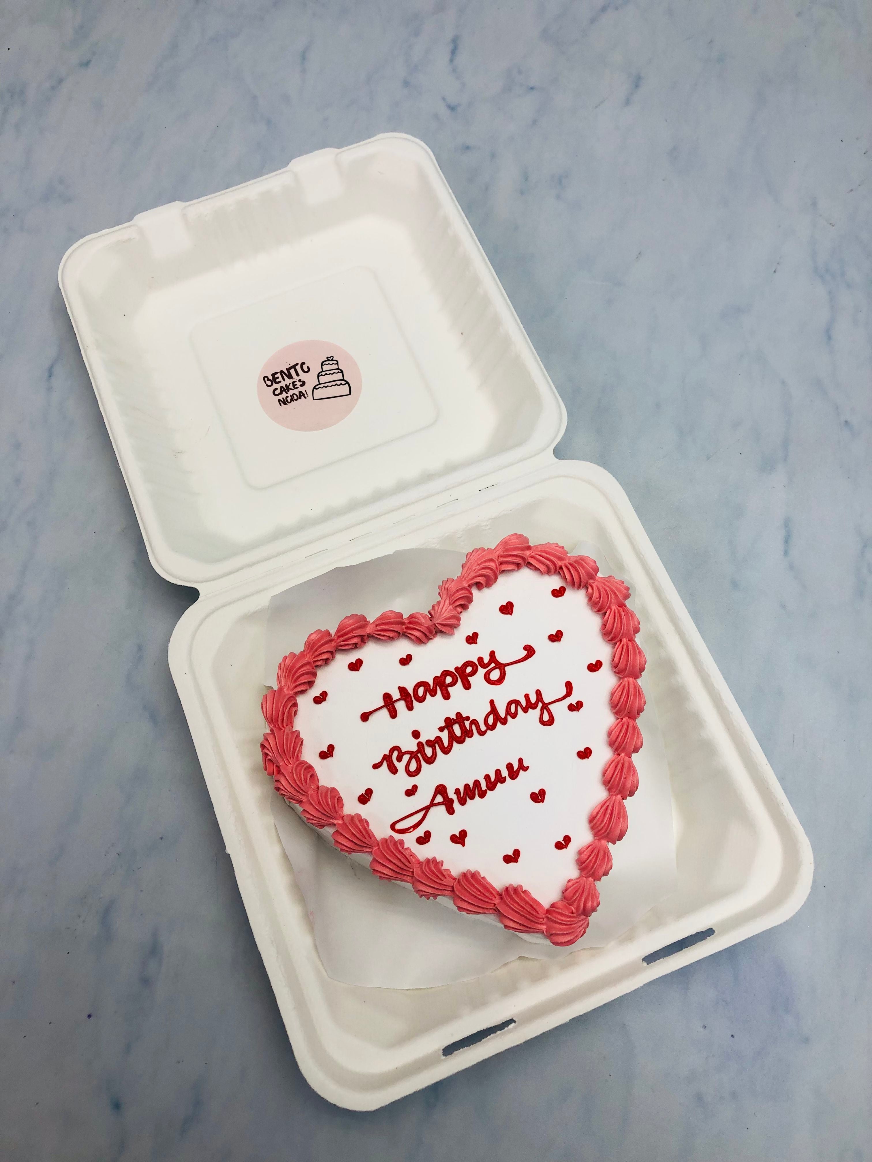 Birthday Theme White Heart Bento Cake