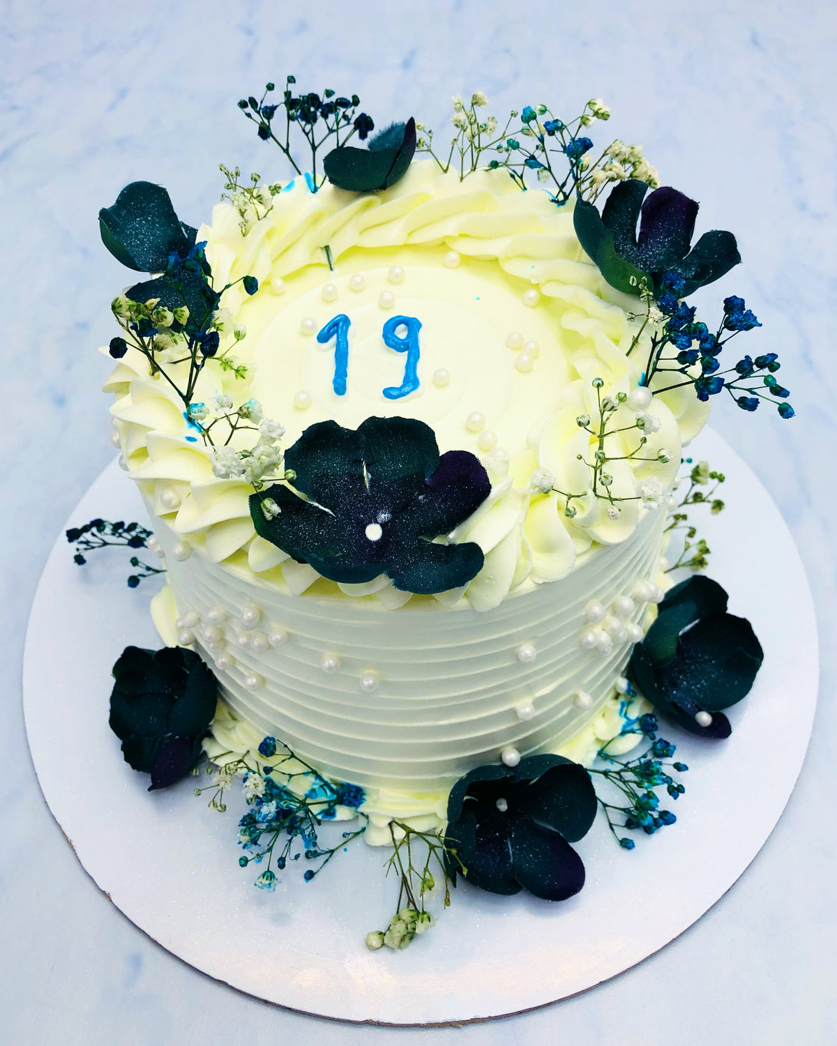 Black Florals on Butterscotch Cake