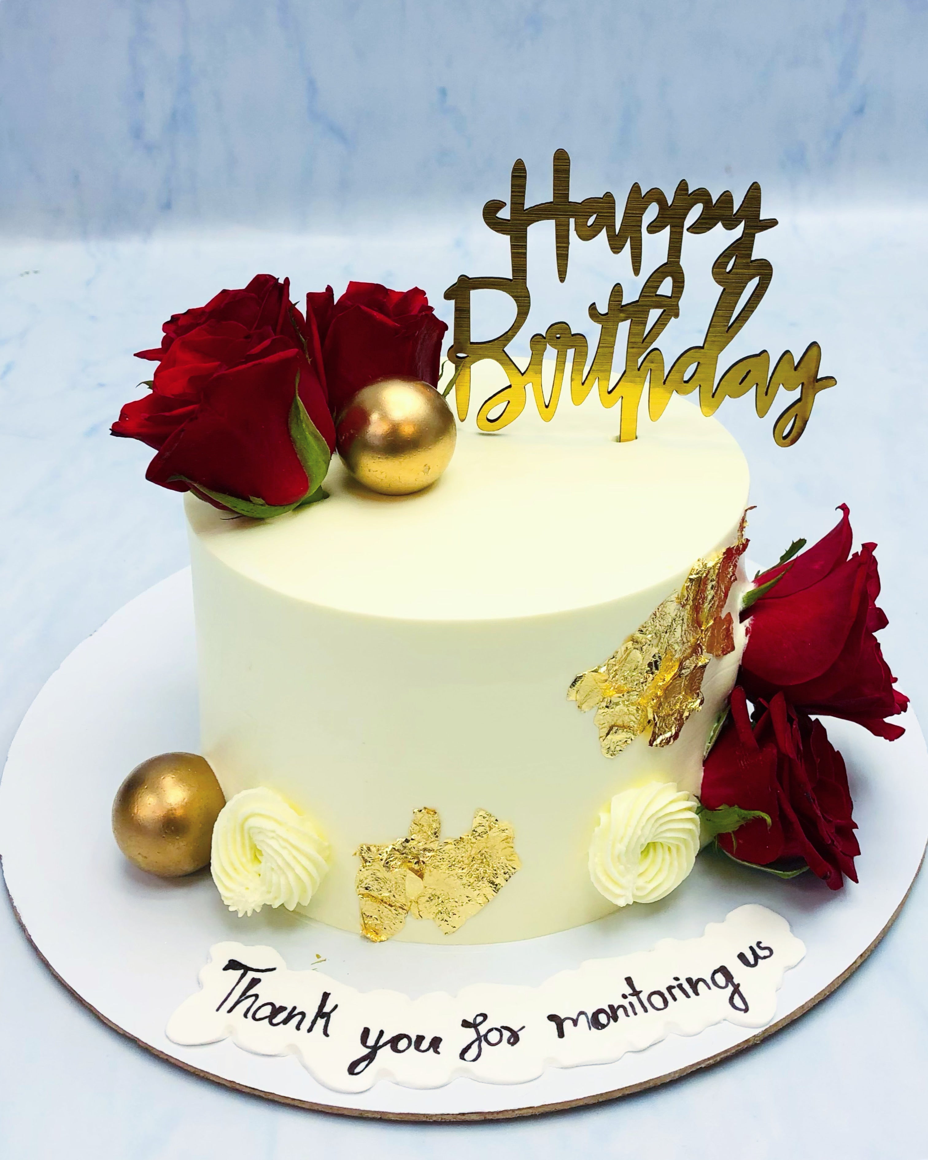 Beautiful Red Roses On White Cake