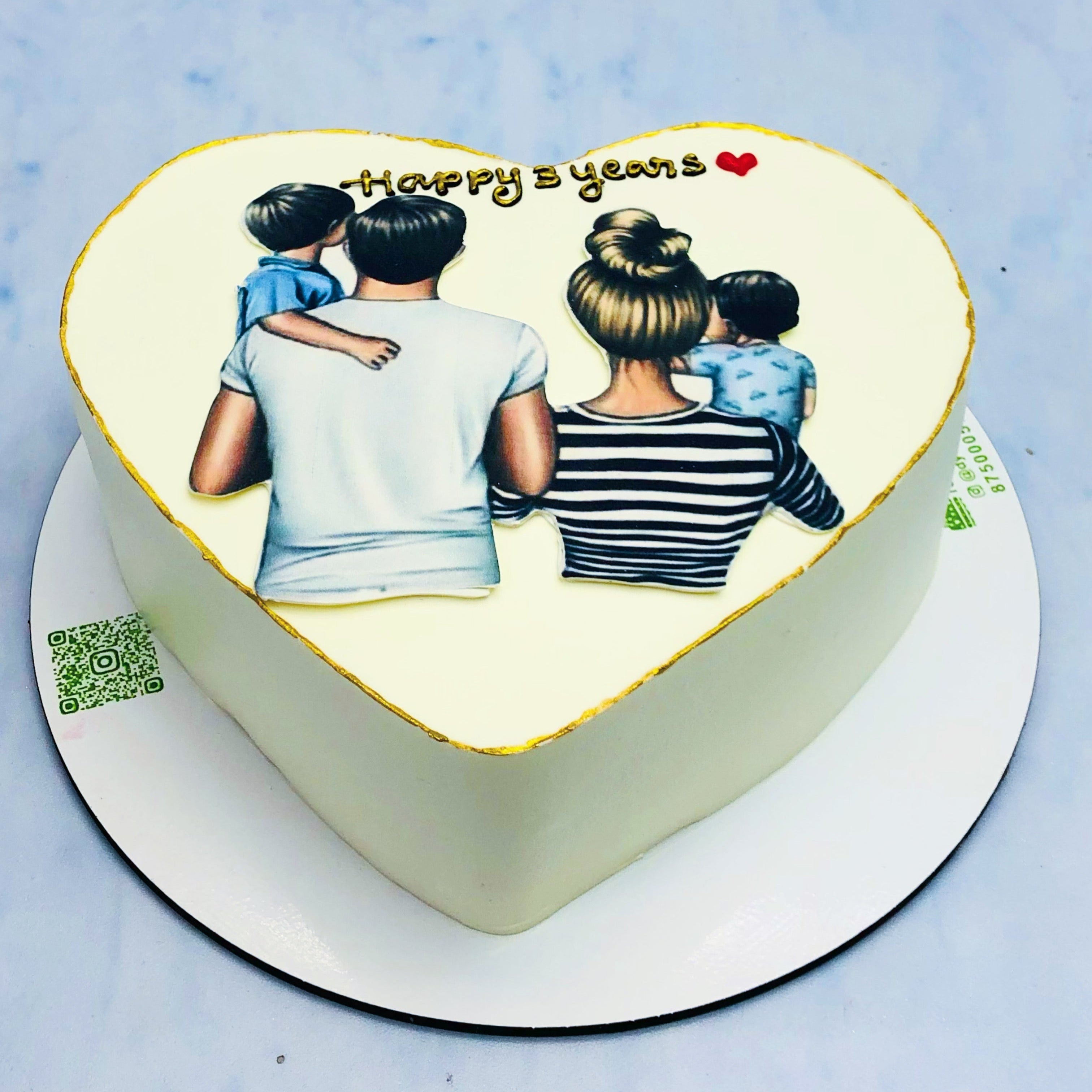 Elegant White Anniversary Heart Shape Cake