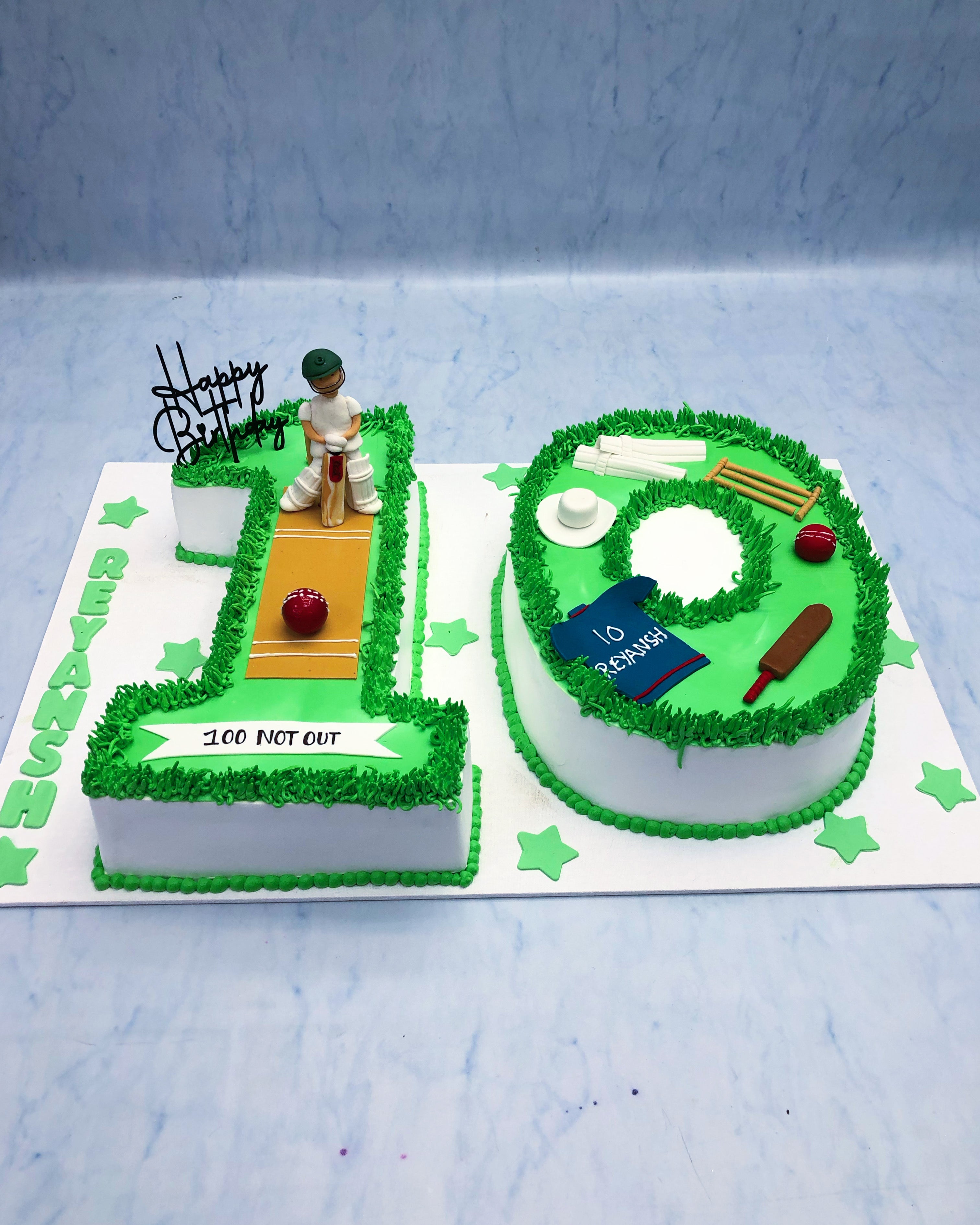 Cricket Theme Green Number Cake
