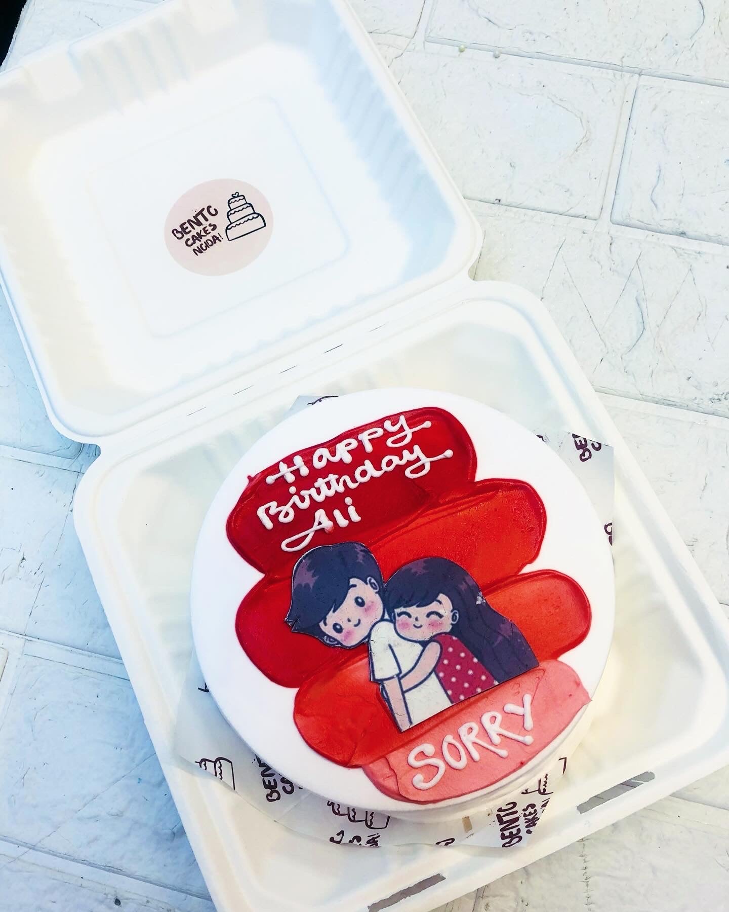 Sorry Theme Cute Couple Bento Cake