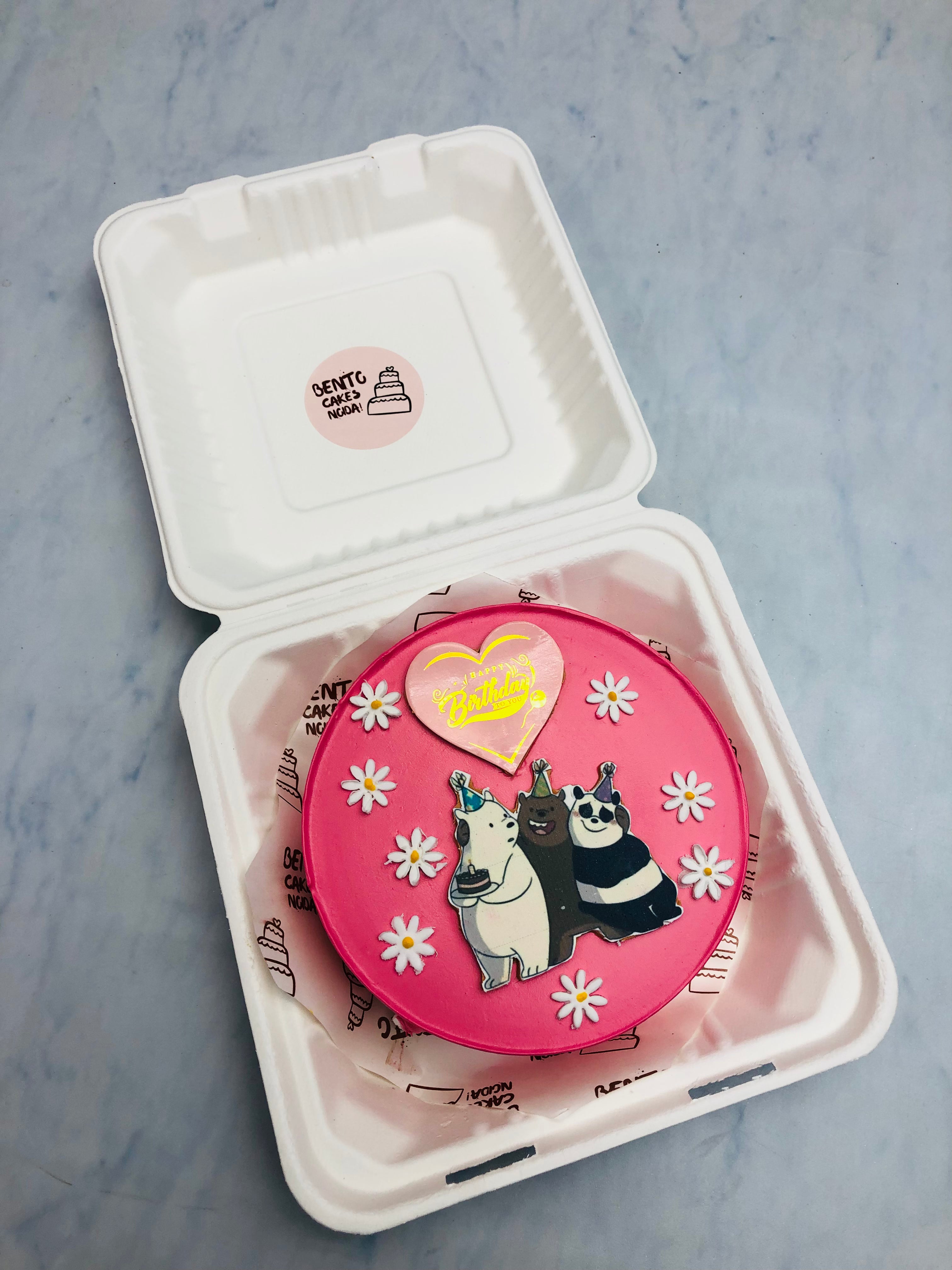 Bears Theme Floral Pink Bento Cake