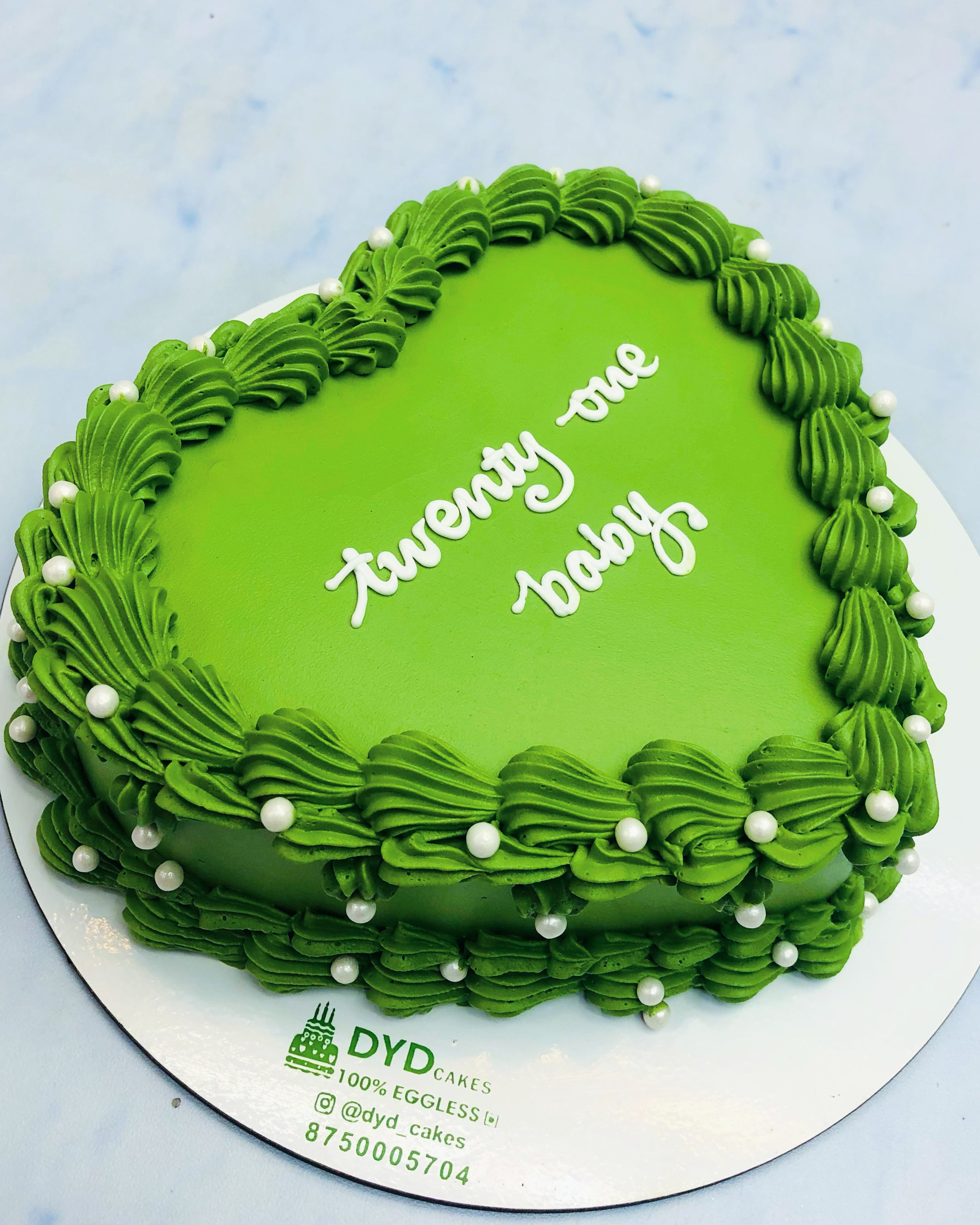 Green Vintage Heart Shape Birthday Cake