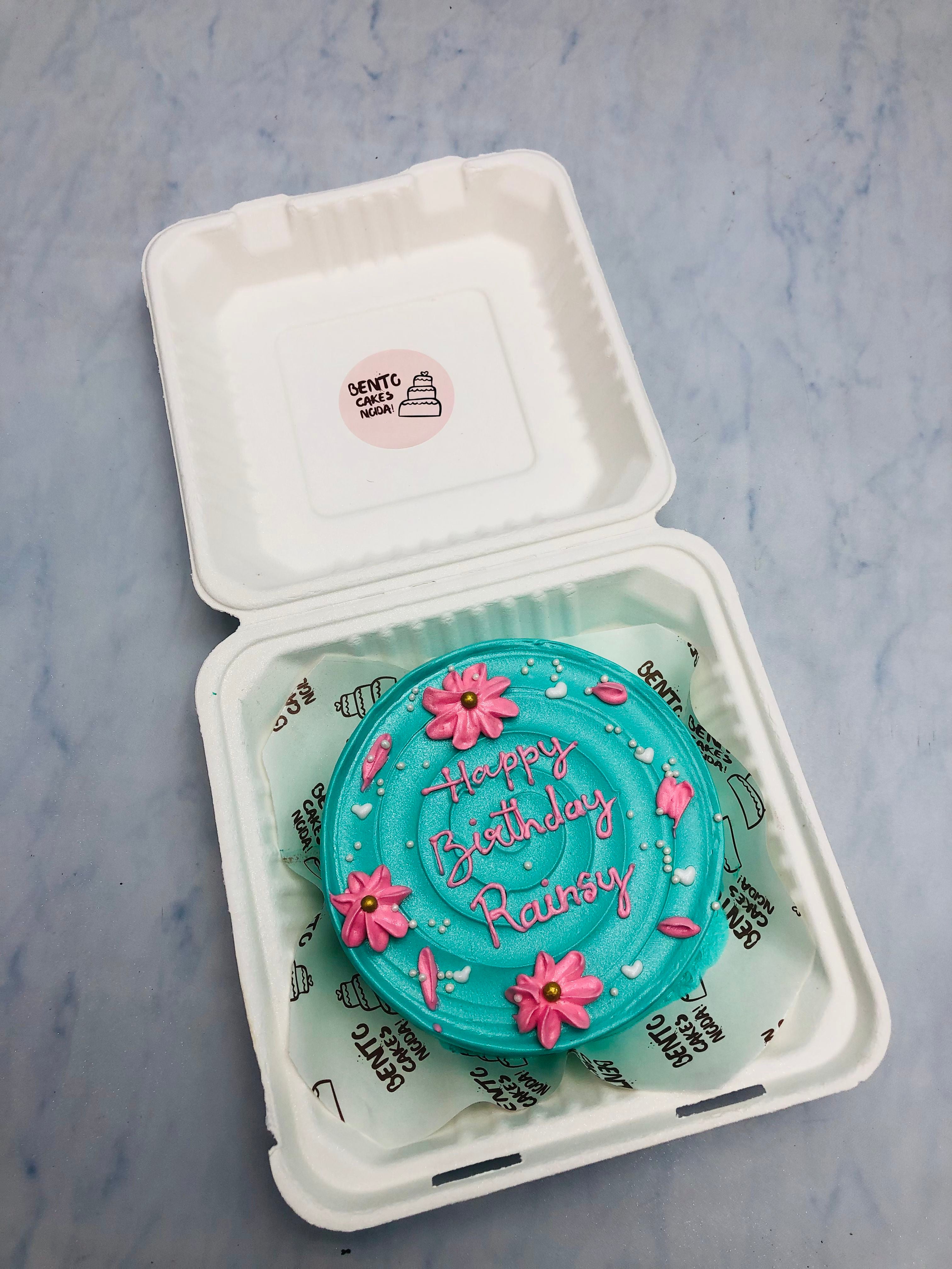 Dazzling Florals Theme Blue Bento Cake